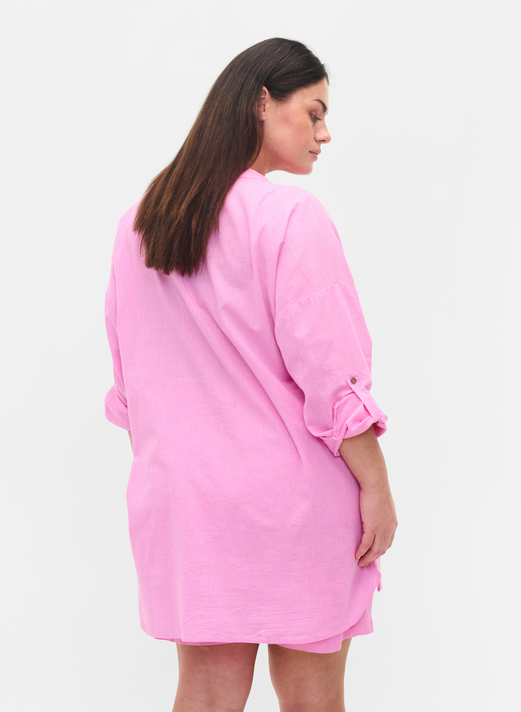 Blus med 3/4-ärmar och knäppning, Begonia Pink, Model