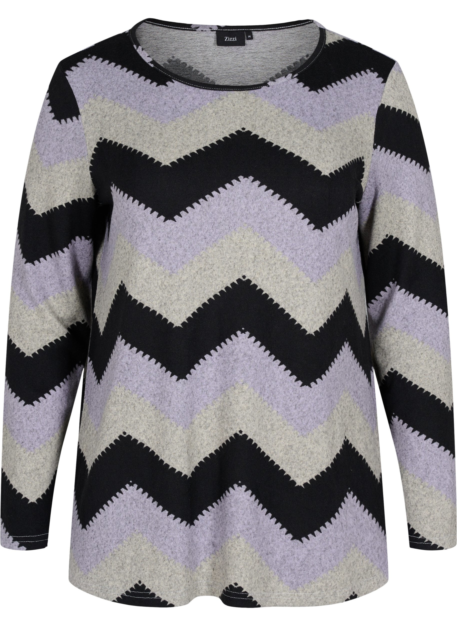 Långärmad tröja med mönster, Zig Zag Lilac, Packshot image number 0