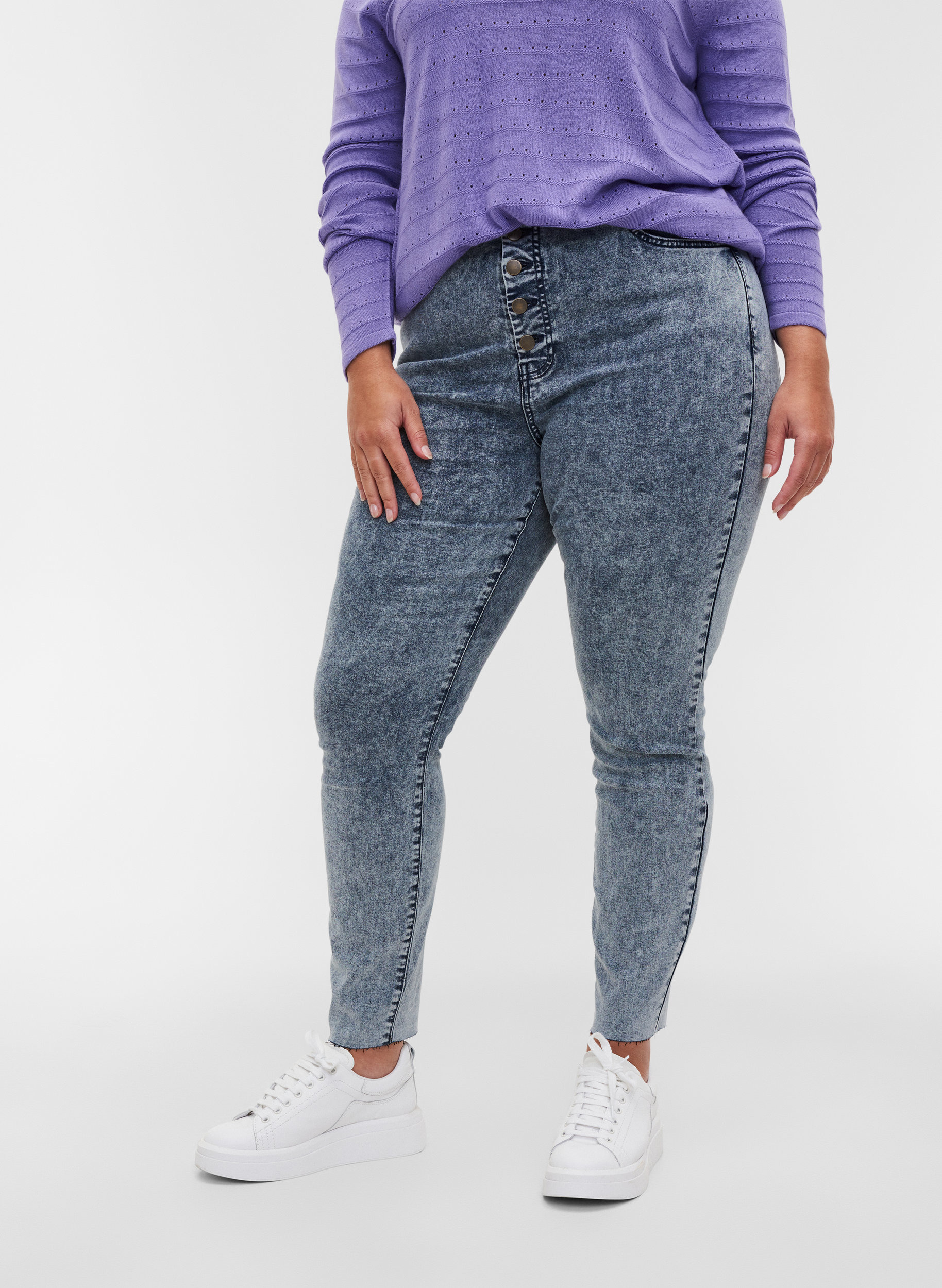 Croppade Bea jeans med extra hög midja, Blue Snow Wash, Model image number 3