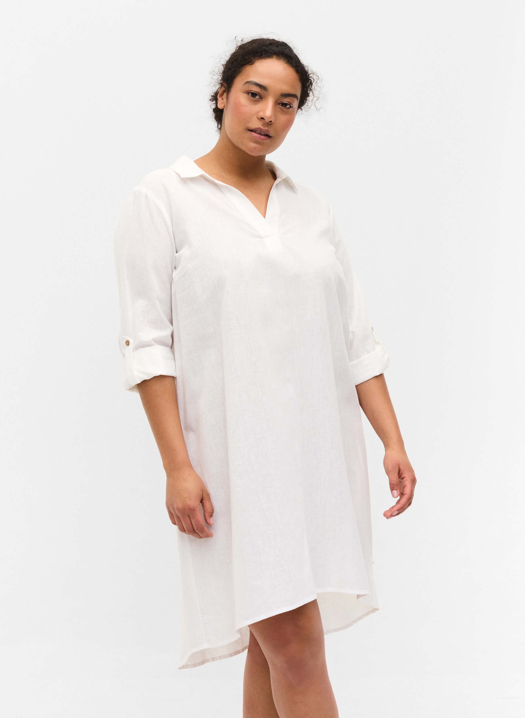 Klänning med v-ringning och krage, White, Model
