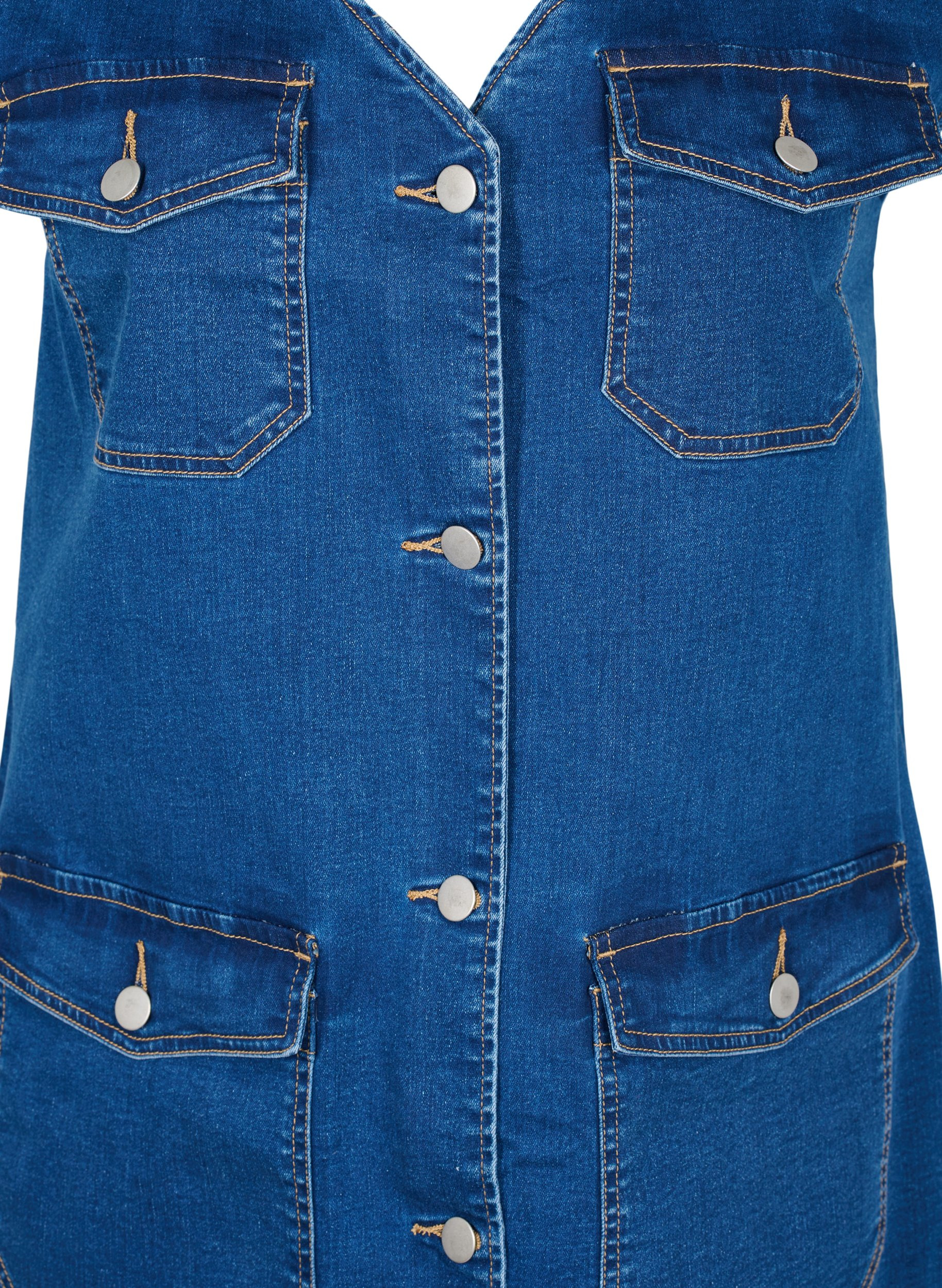 Jeansklänning med knappar, Dark blue denim, Packshot image number 2