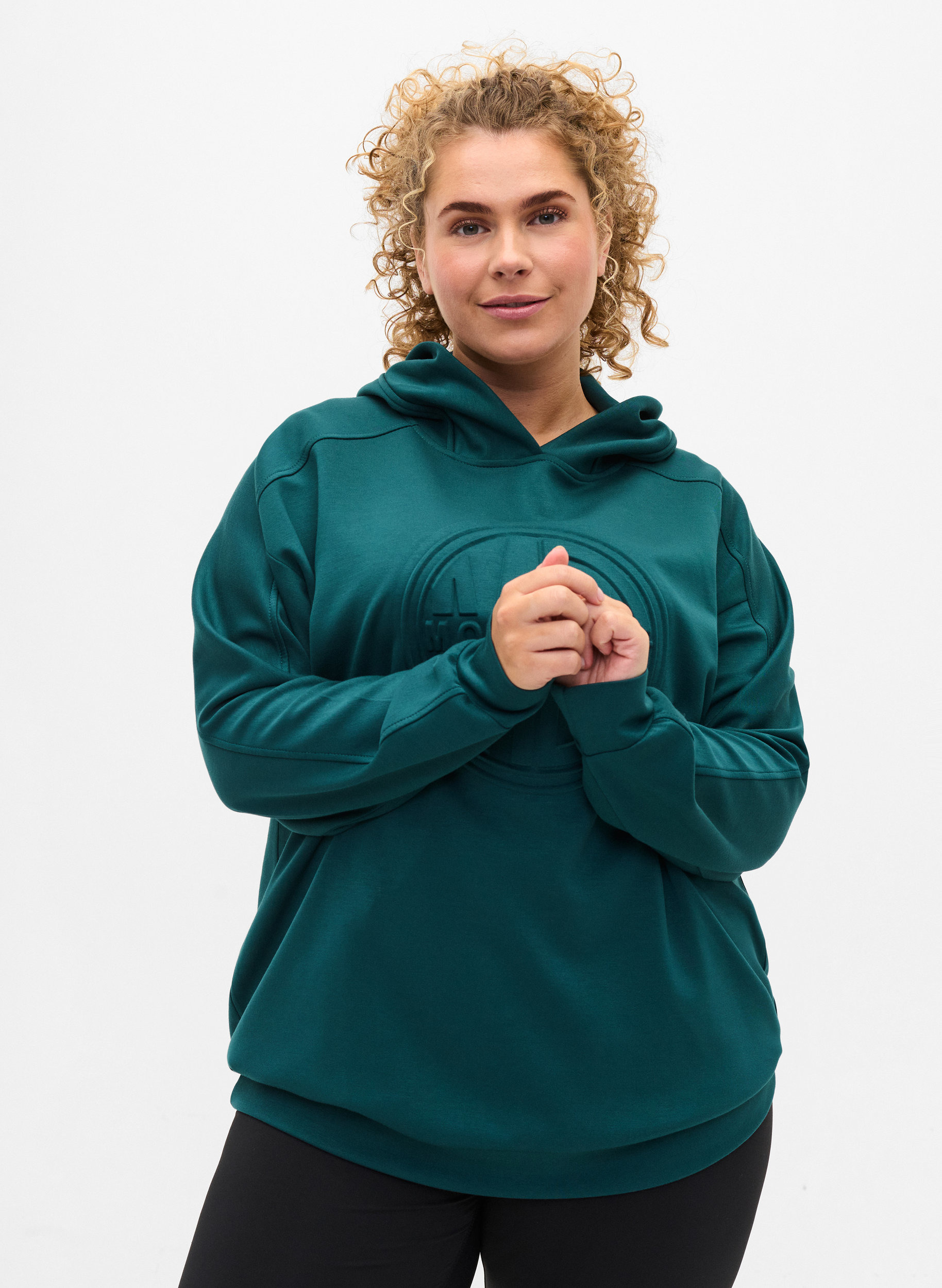 Sweatshirt med lös passform och huva, Deep Teal, Model