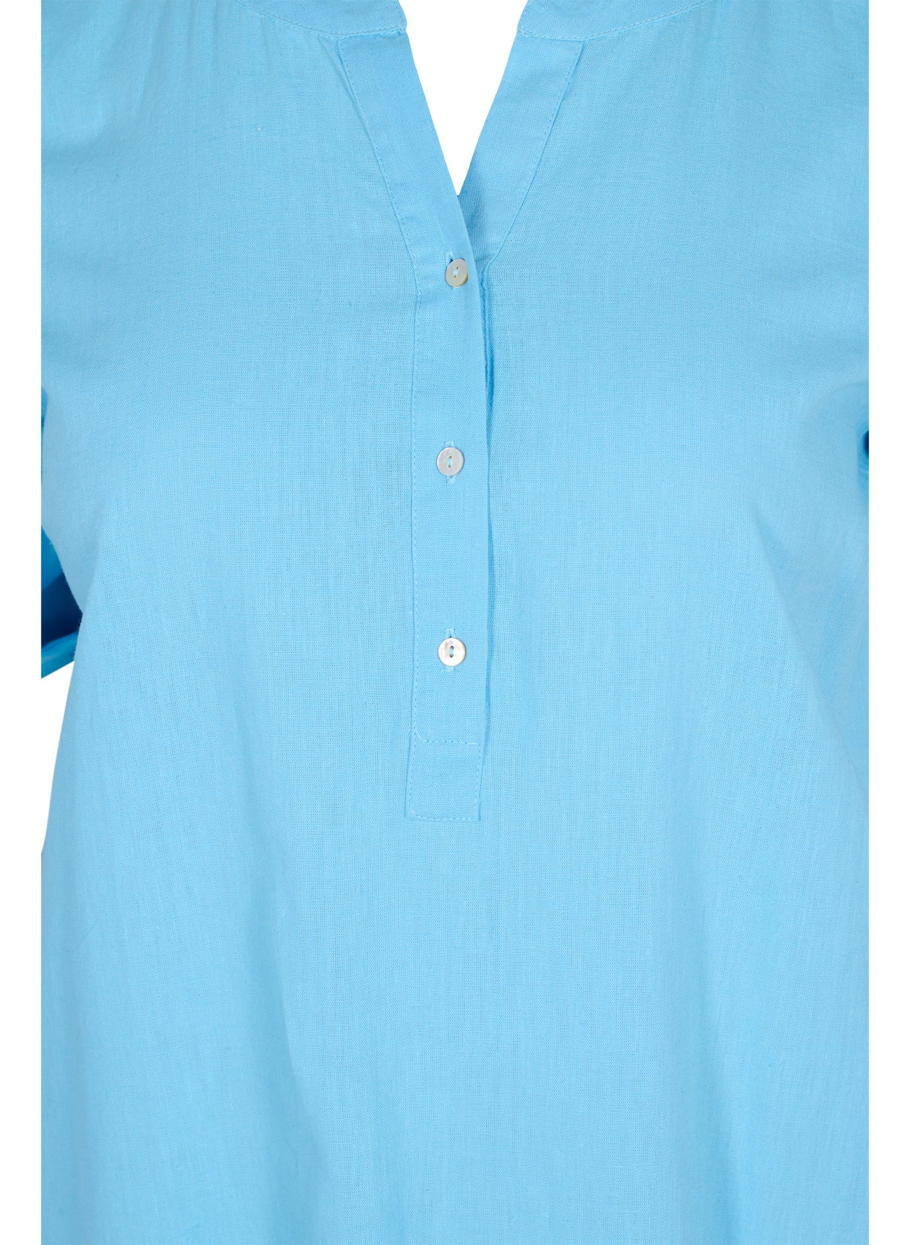 Lång skjortklänning med korta ärmar, Alaskan Blue, Packshot image number 2