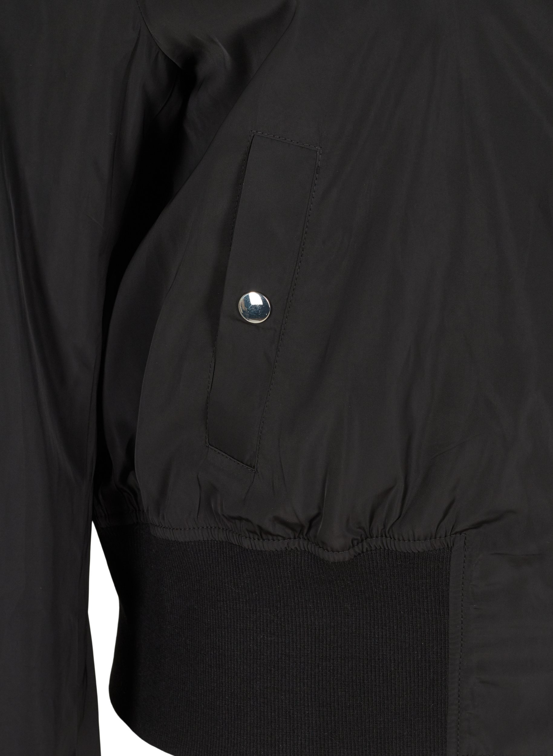 Bomberjacka med fickor och ribbstickade detaljer, Black, Packshot image number 3