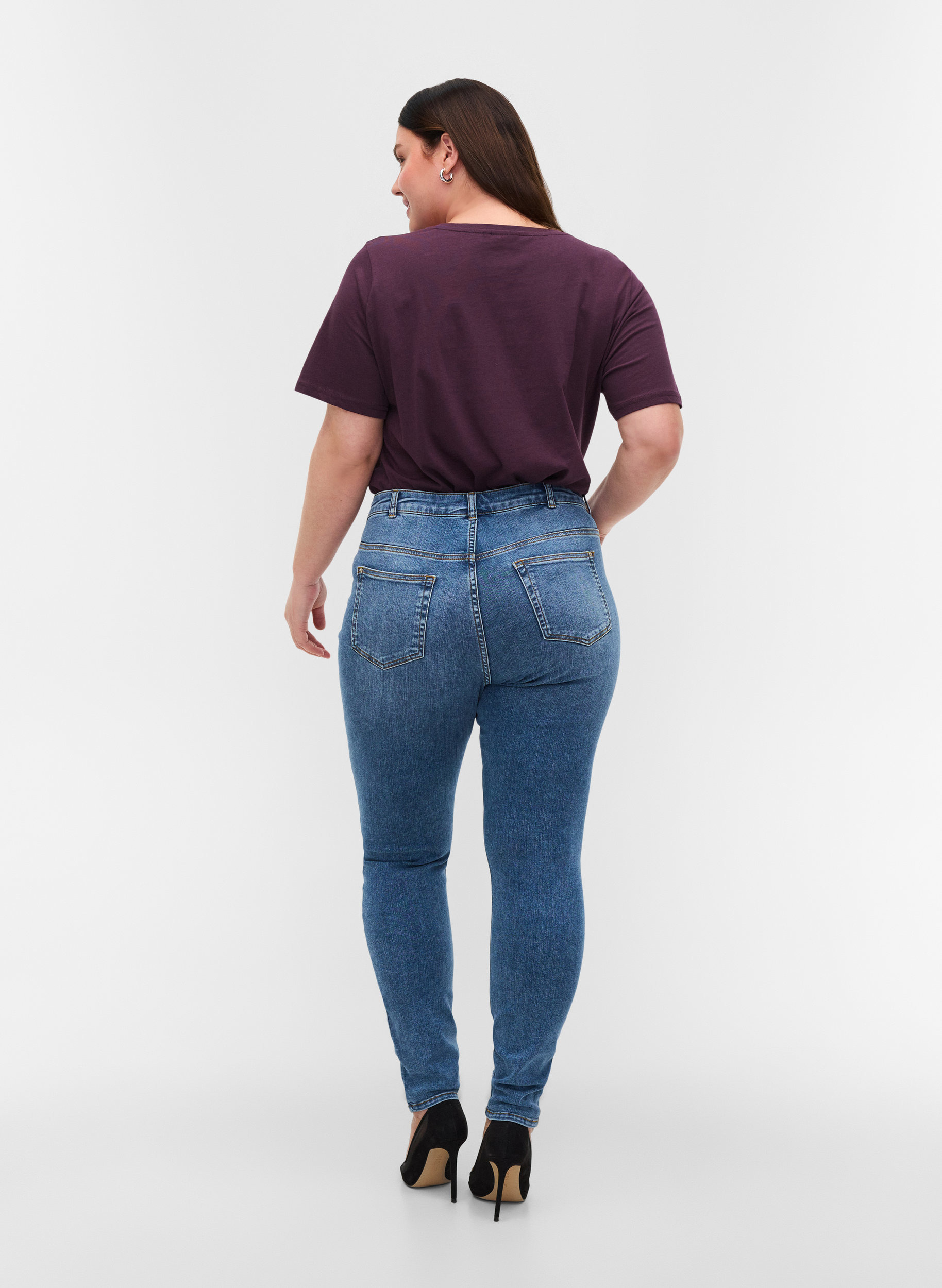 Super slim Amy jeans i bomullsblandning, Blue denim, Model image number 1