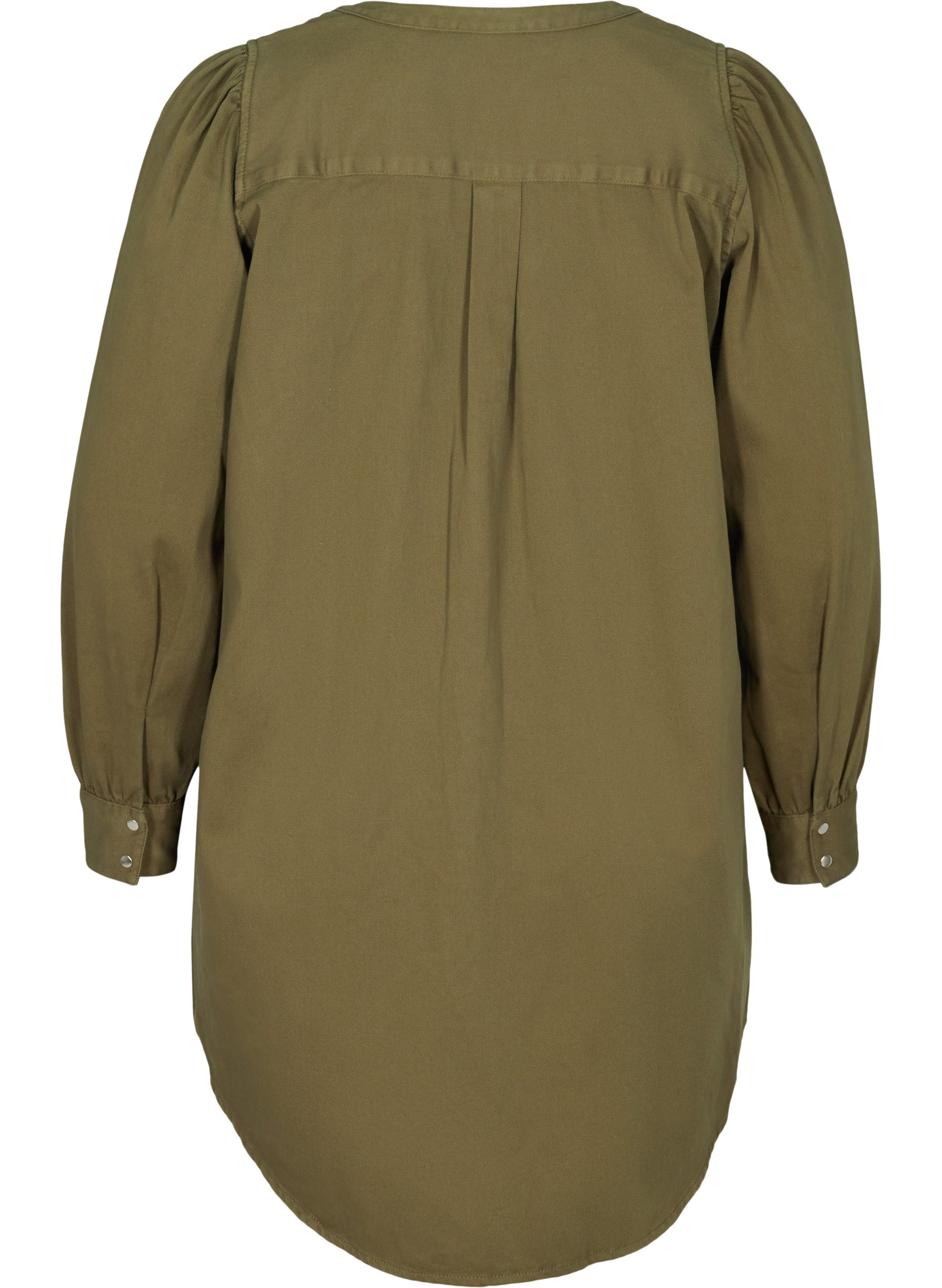 Lång bomullsskjorta med puffärmar, Ivy Green, Packshot image number 1