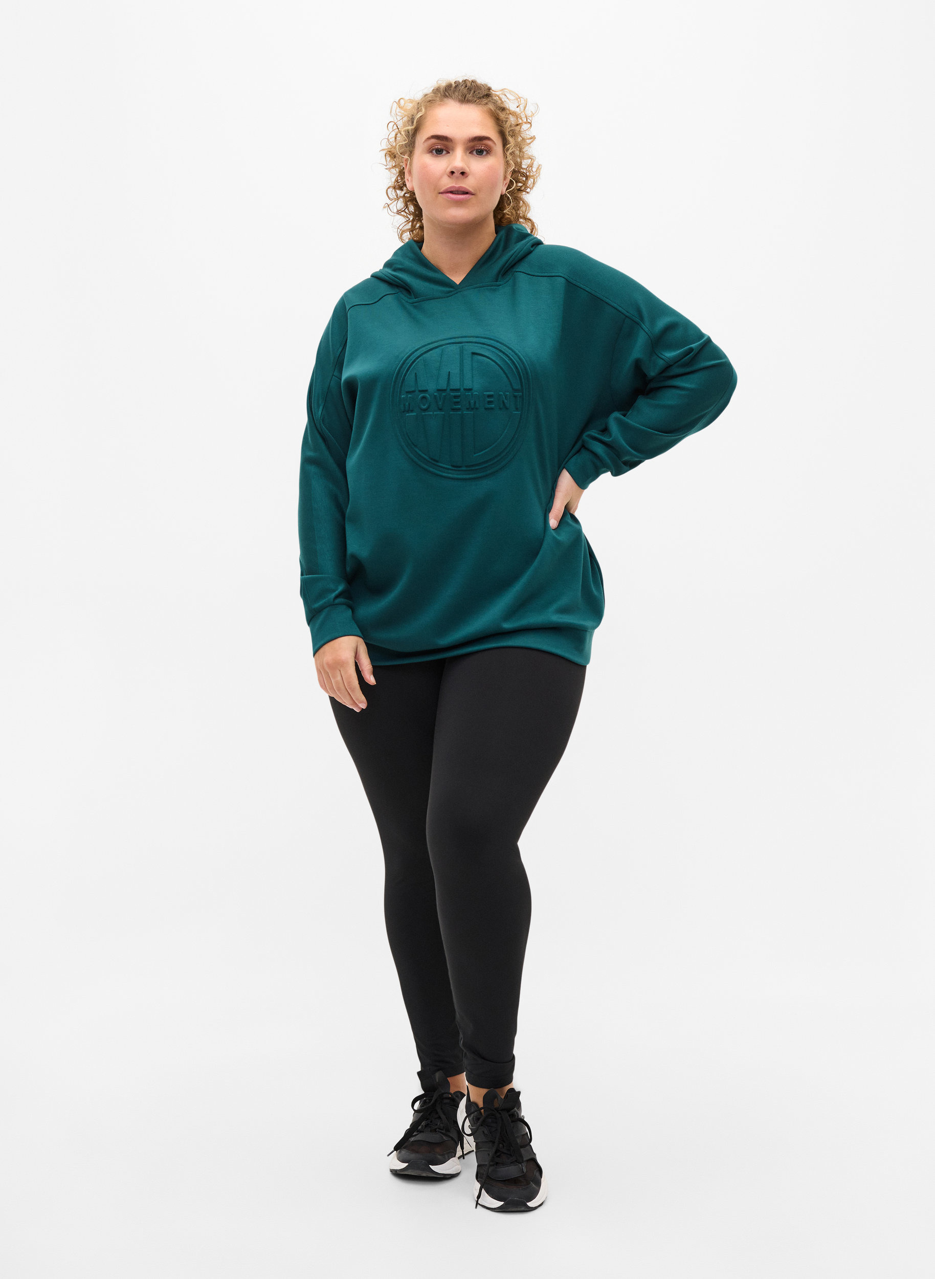 Sweatshirt med lös passform och huva, Deep Teal, Model image number 3