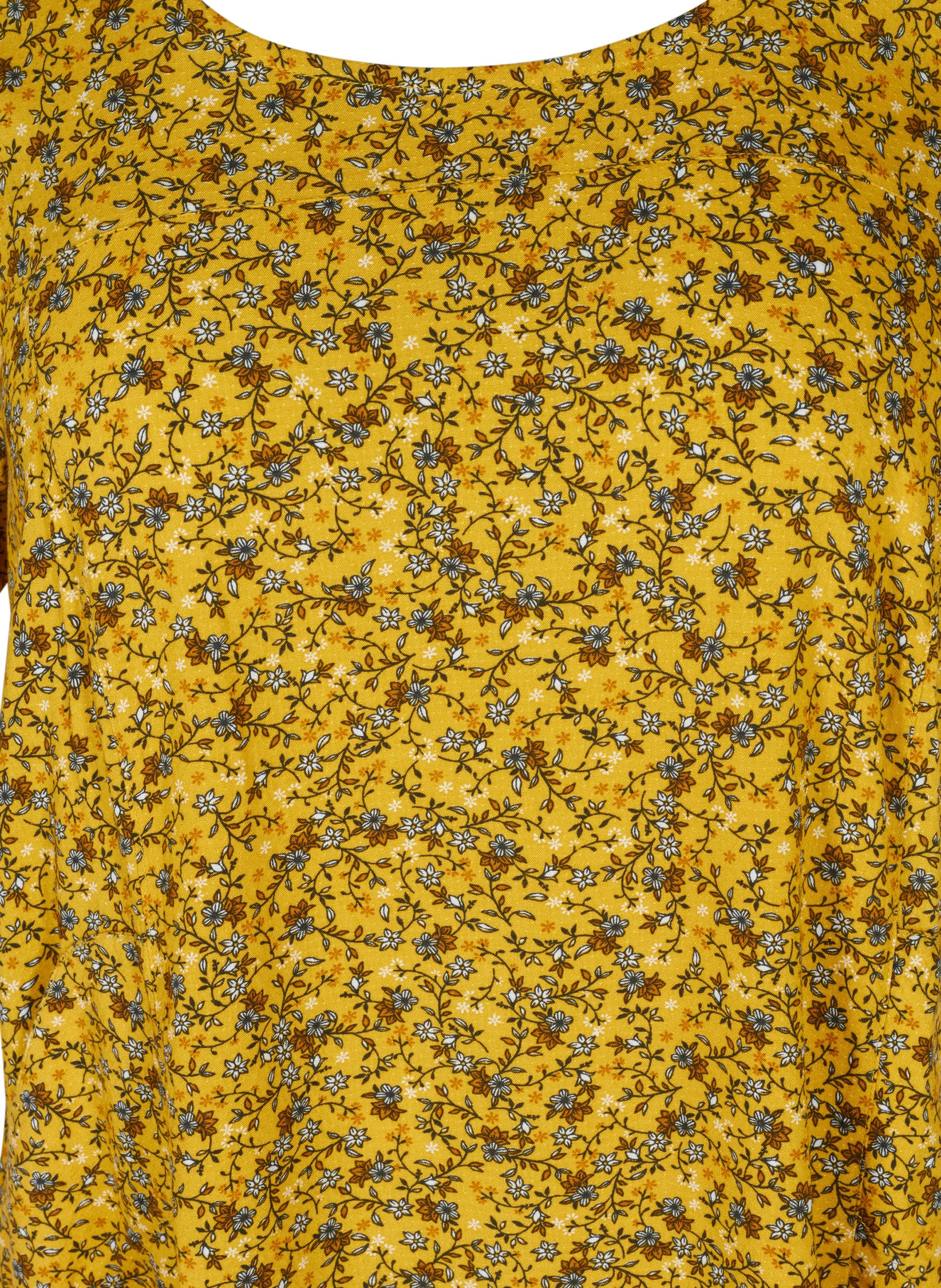 Kortärmad viskosklänning med mönster, Yellow Ditsy Flower, Packshot image number 2