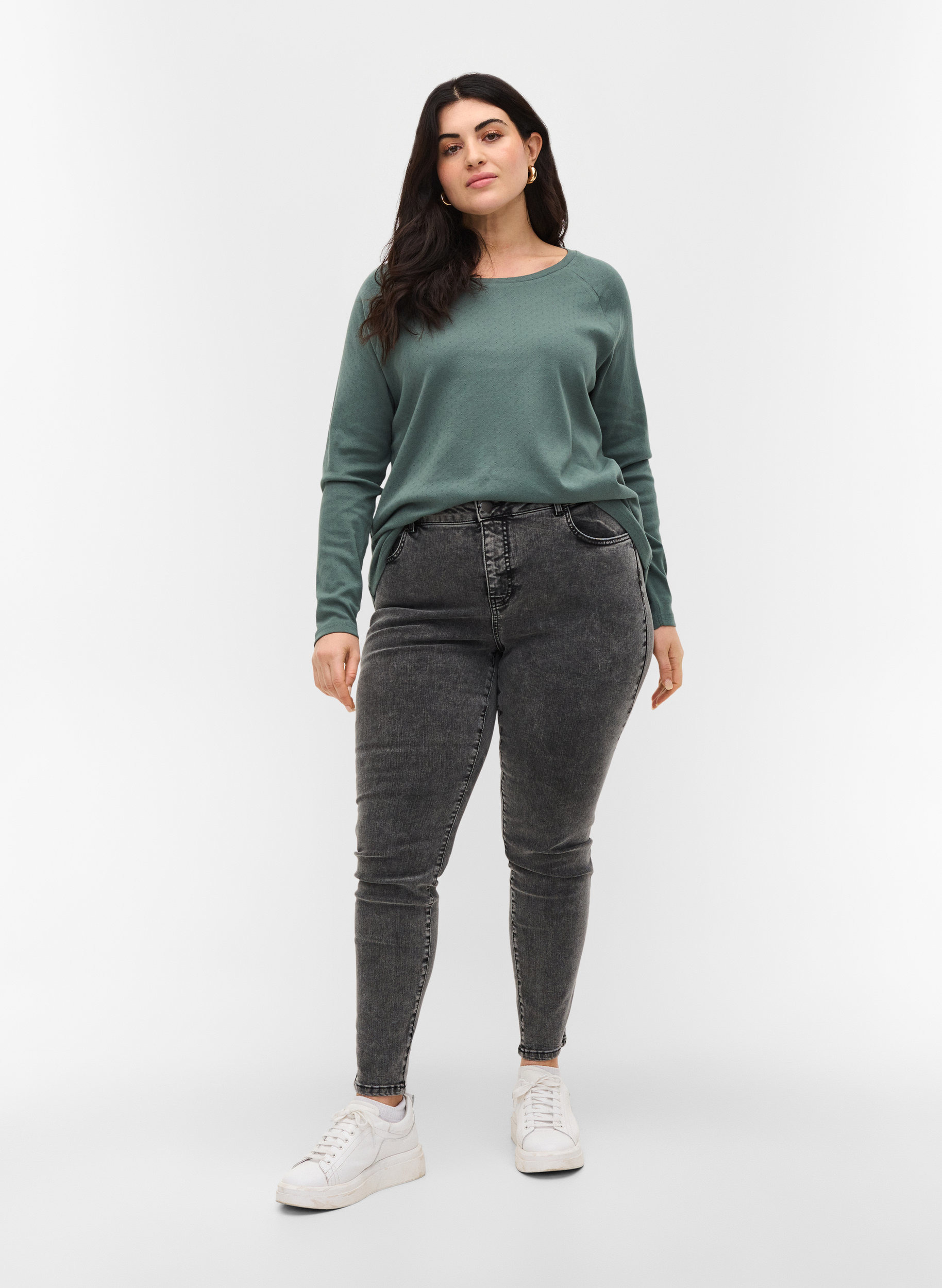 Super slim Amy jeans med hög midja, Grey Denim, Model image number 0
