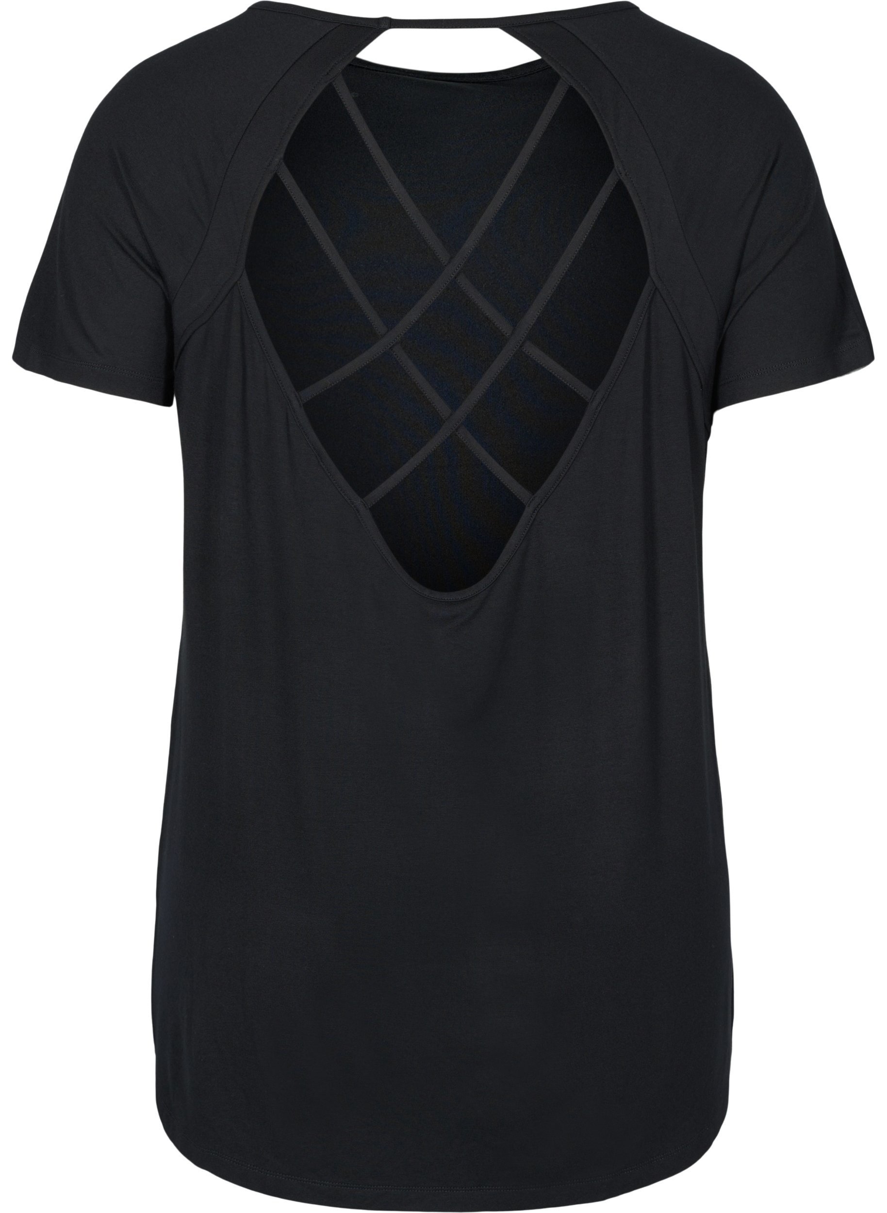 Tränings t-shirt i viskos med utskärning på ryggen, Black, Packshot image number 1