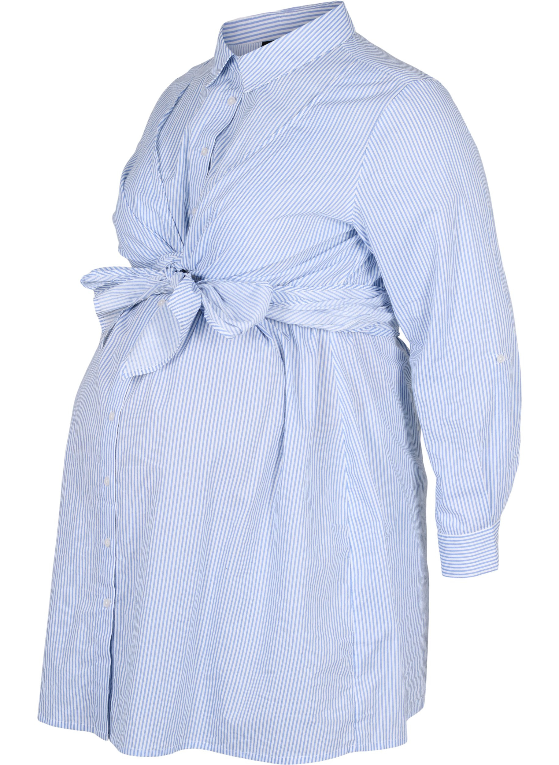 Skjortklänning för gravida i bomull , Blue Stripe, Packshot