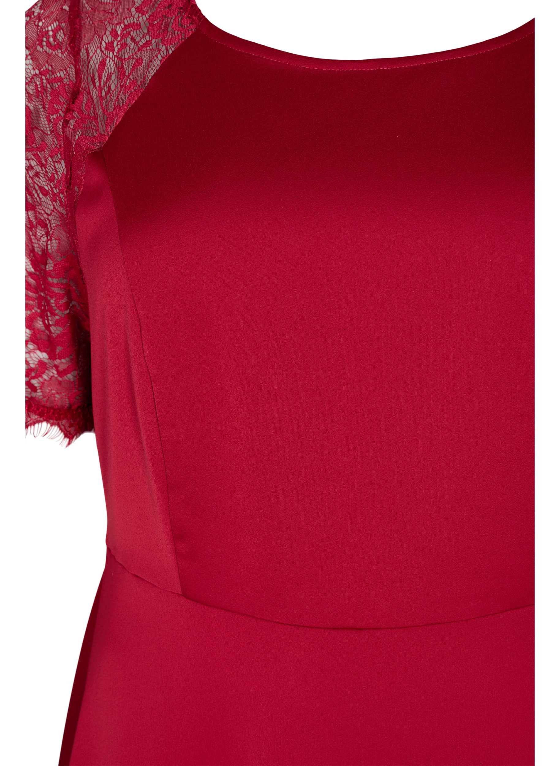 Midiklänning med korta spetsärmar, Rhubarb, Packshot image number 2