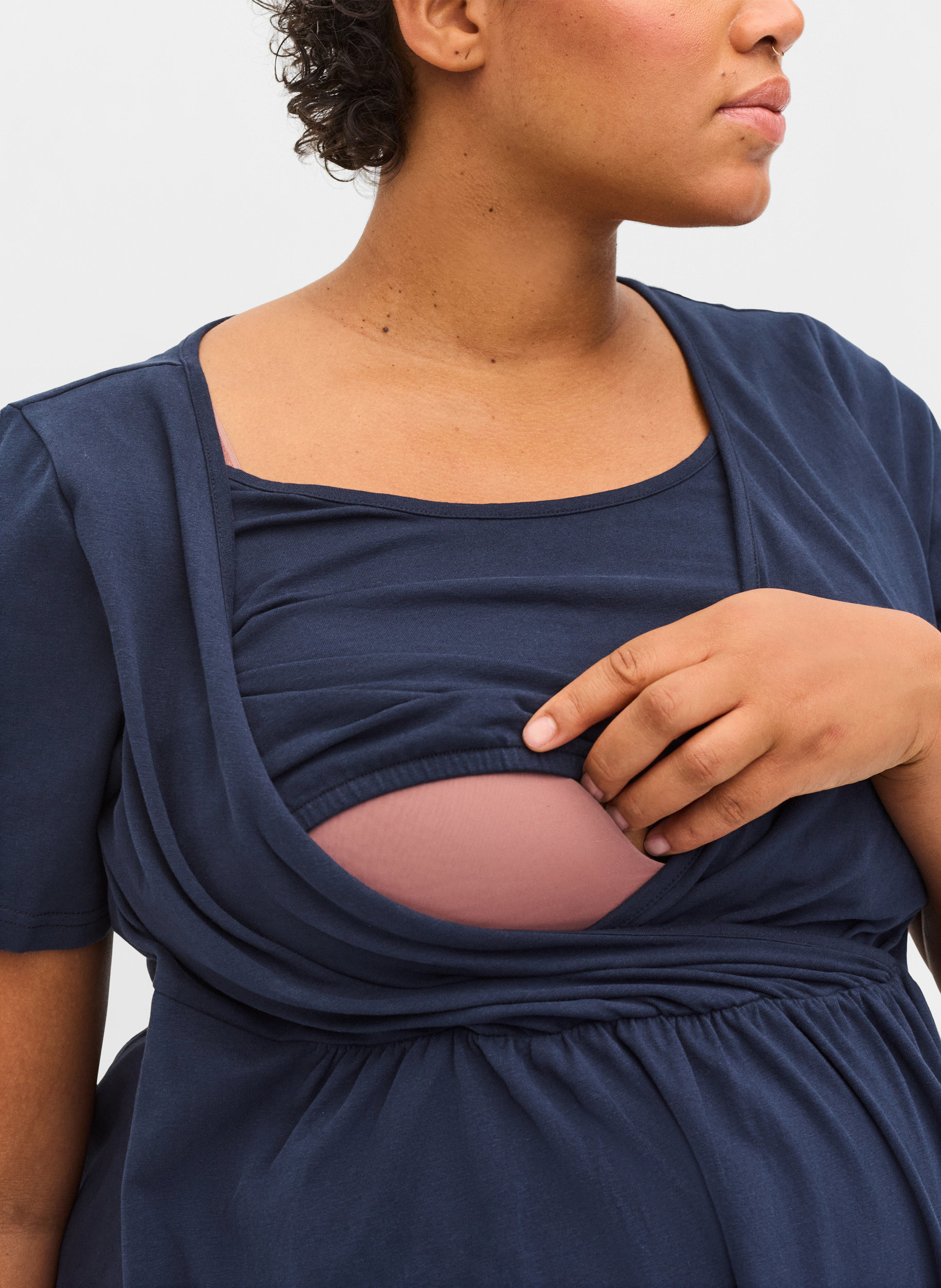 Kortärmad gravidtunika i bomull, Navy Blazer, Model image number 2