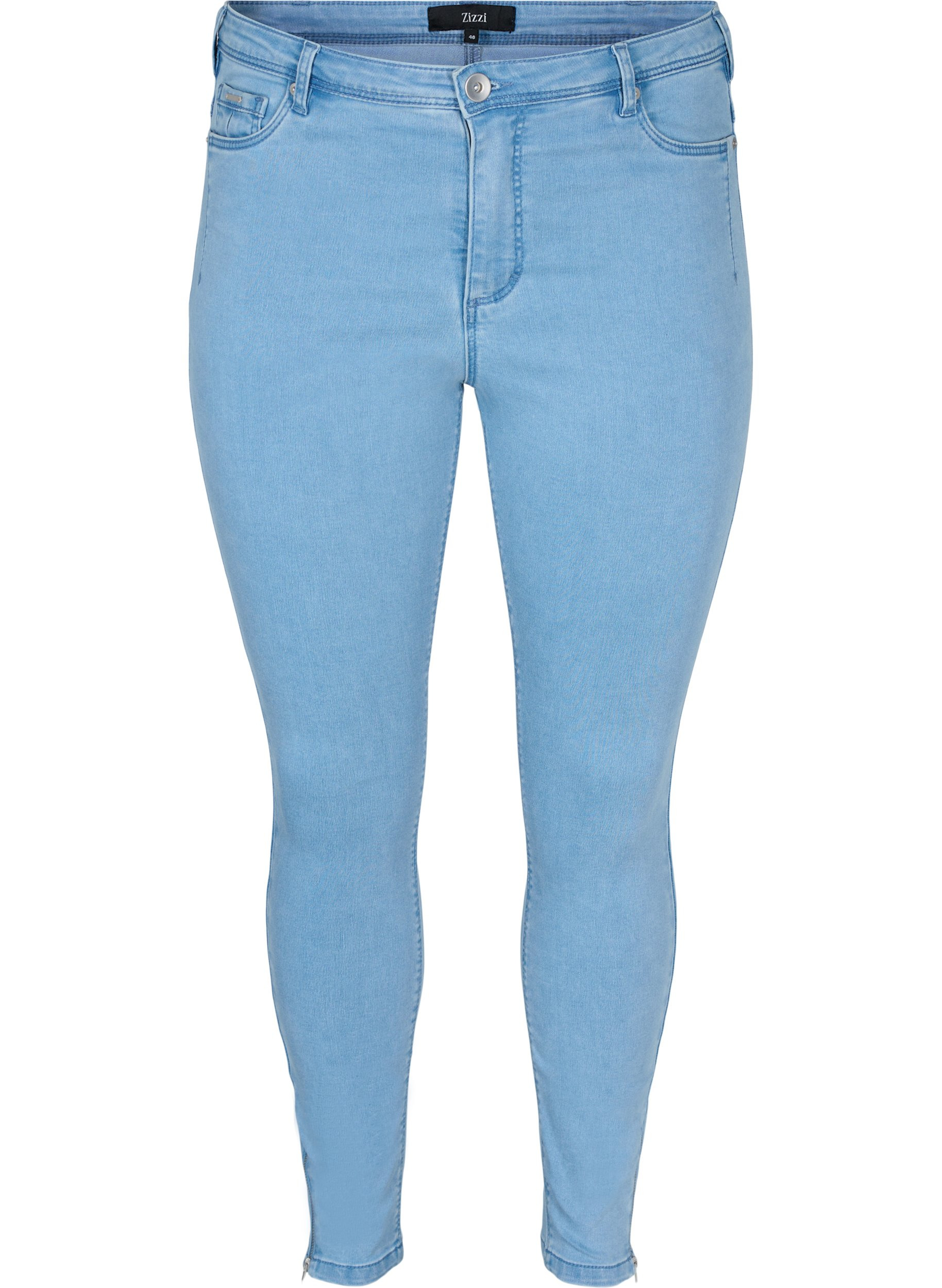 Cropped Amy jeans med blixtlås, Light blue denim