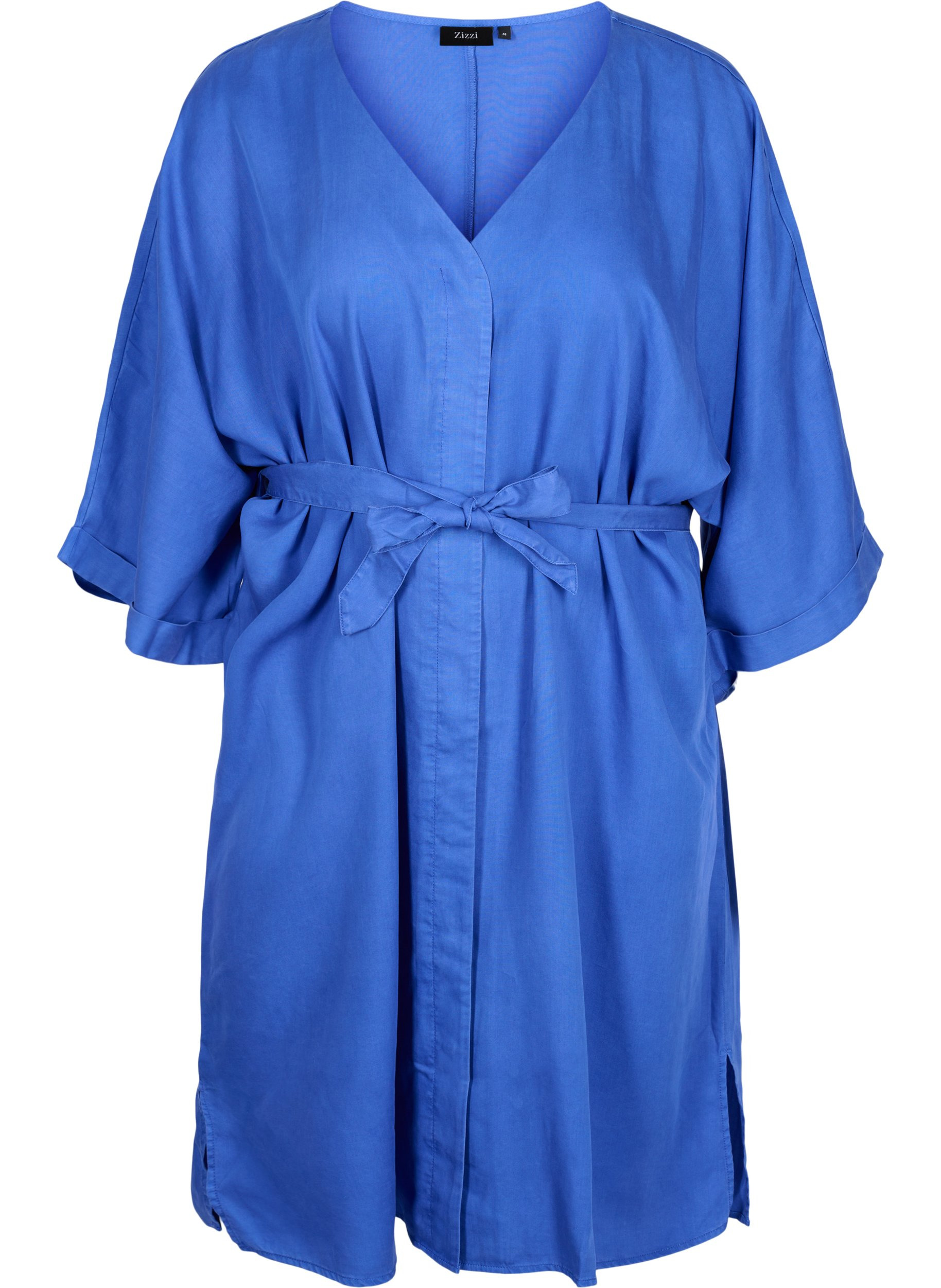 Klänning med 3/4-ärmar och knytband, Dazzling Blue, Packshot