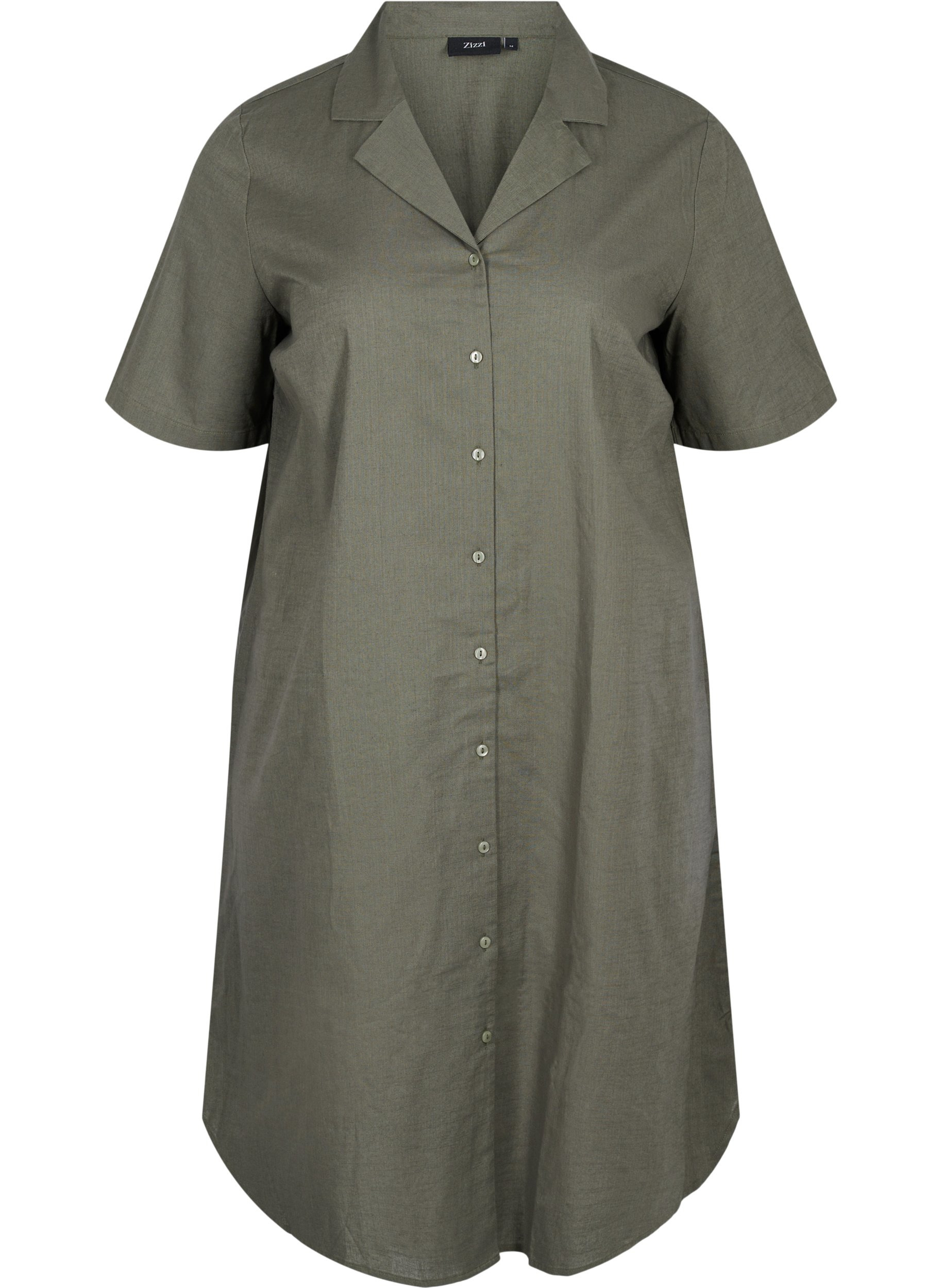 Lång bomullsskjorta med korta ärmar, Dusty Olive, Packshot