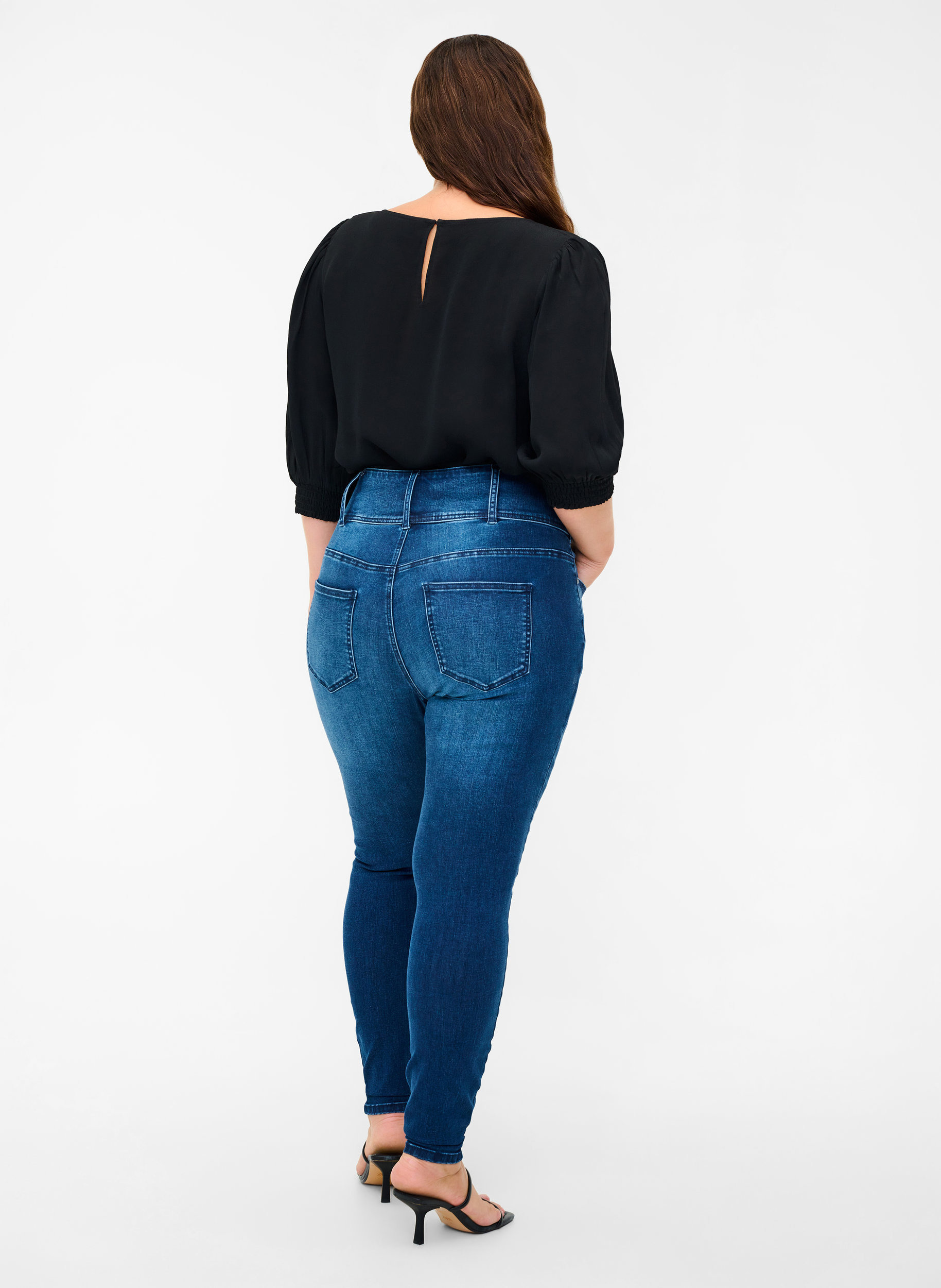 Super slim Bea jeans med extra hög midja, Blue denim, Model image number 1