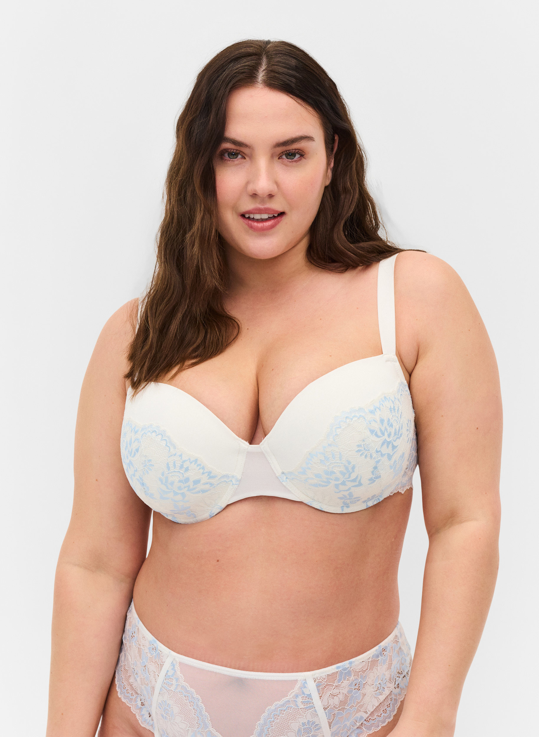 Alma bygel-bh med spets, Tofu w. blue, Model