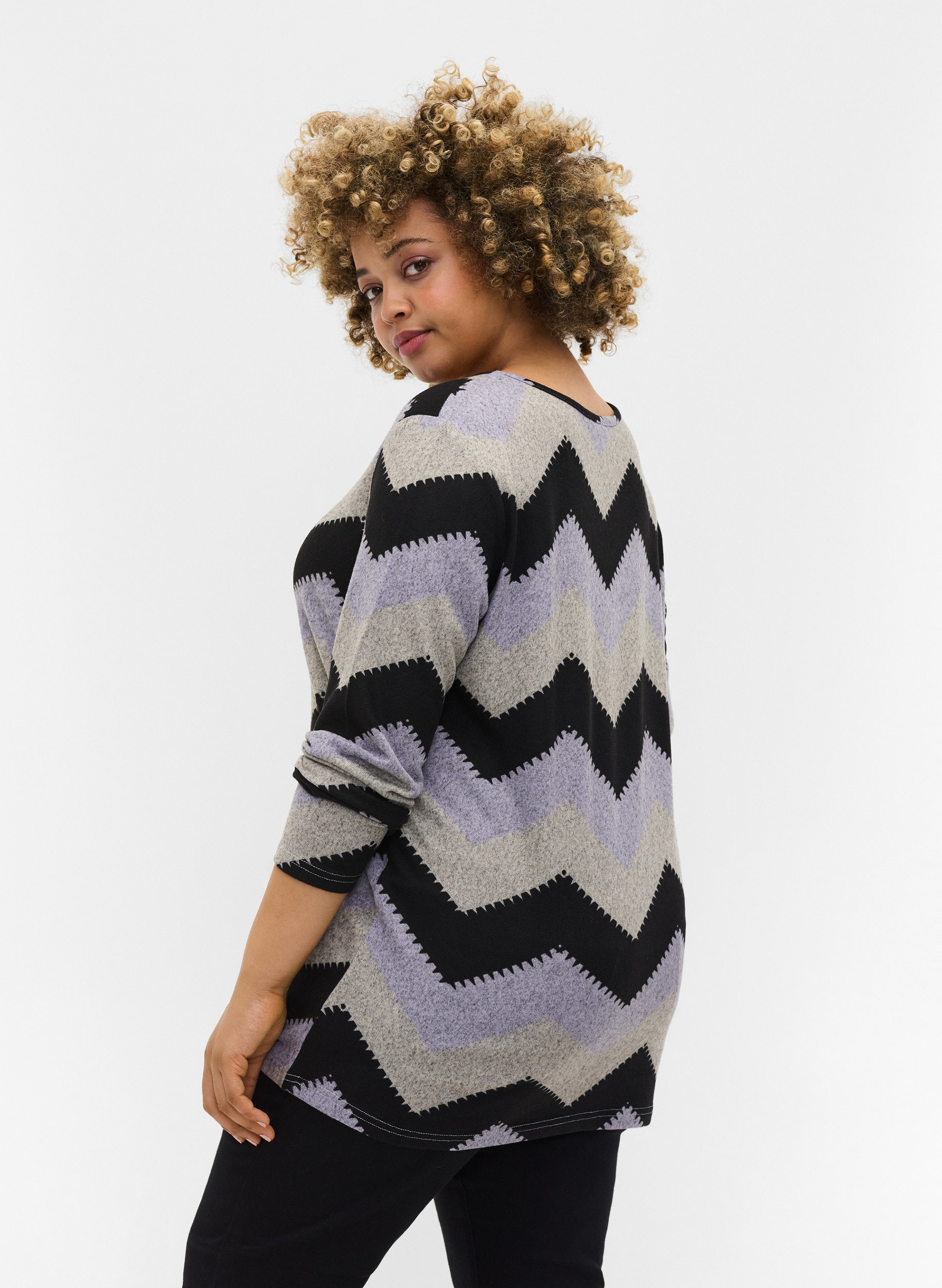 Långärmad tröja med mönster, Zig Zag Lilac, Model image number 1