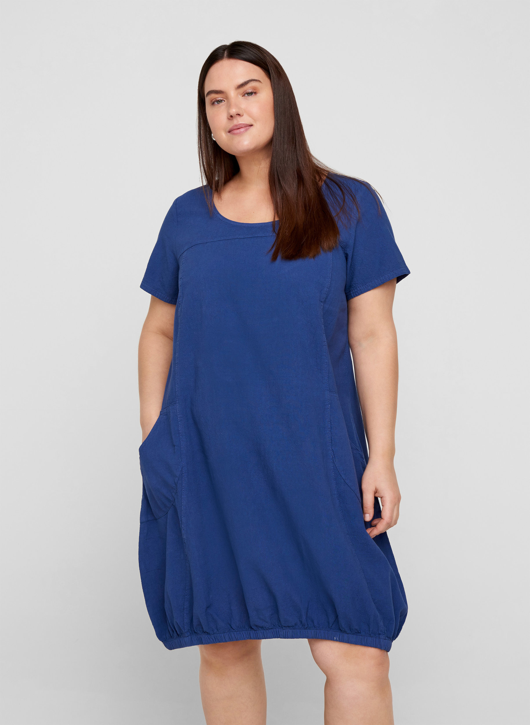 Kortärmad klänning i bomull, Twilight Blue, Model image number 0