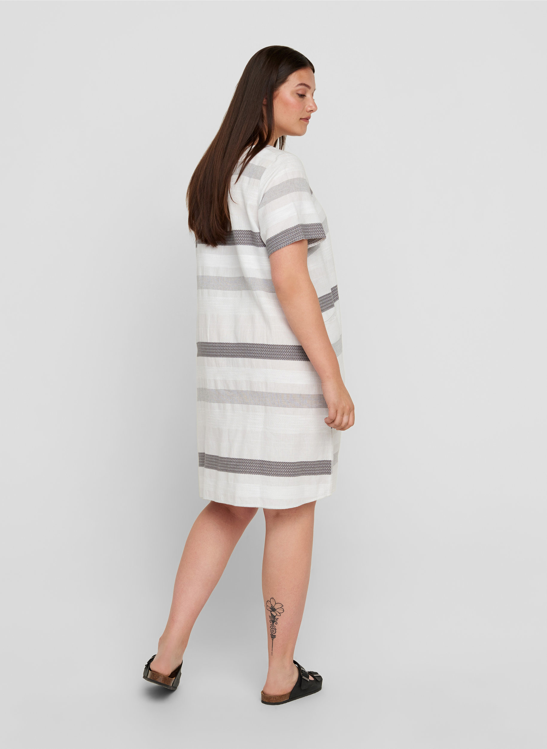 Randig klänning med korta ärmar, White Stripe, Model image number 1