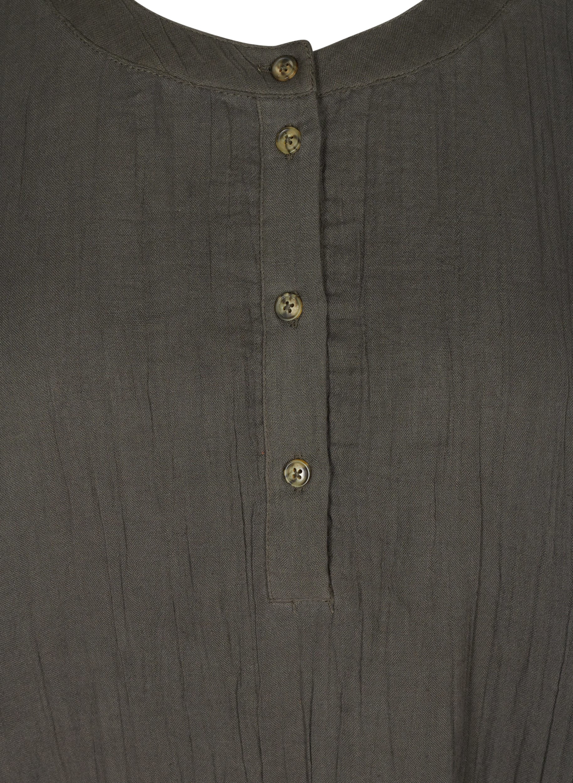 Bomullsklänning med knappar och 3/4 ärmar, Khaki As sample, Packshot image number 2