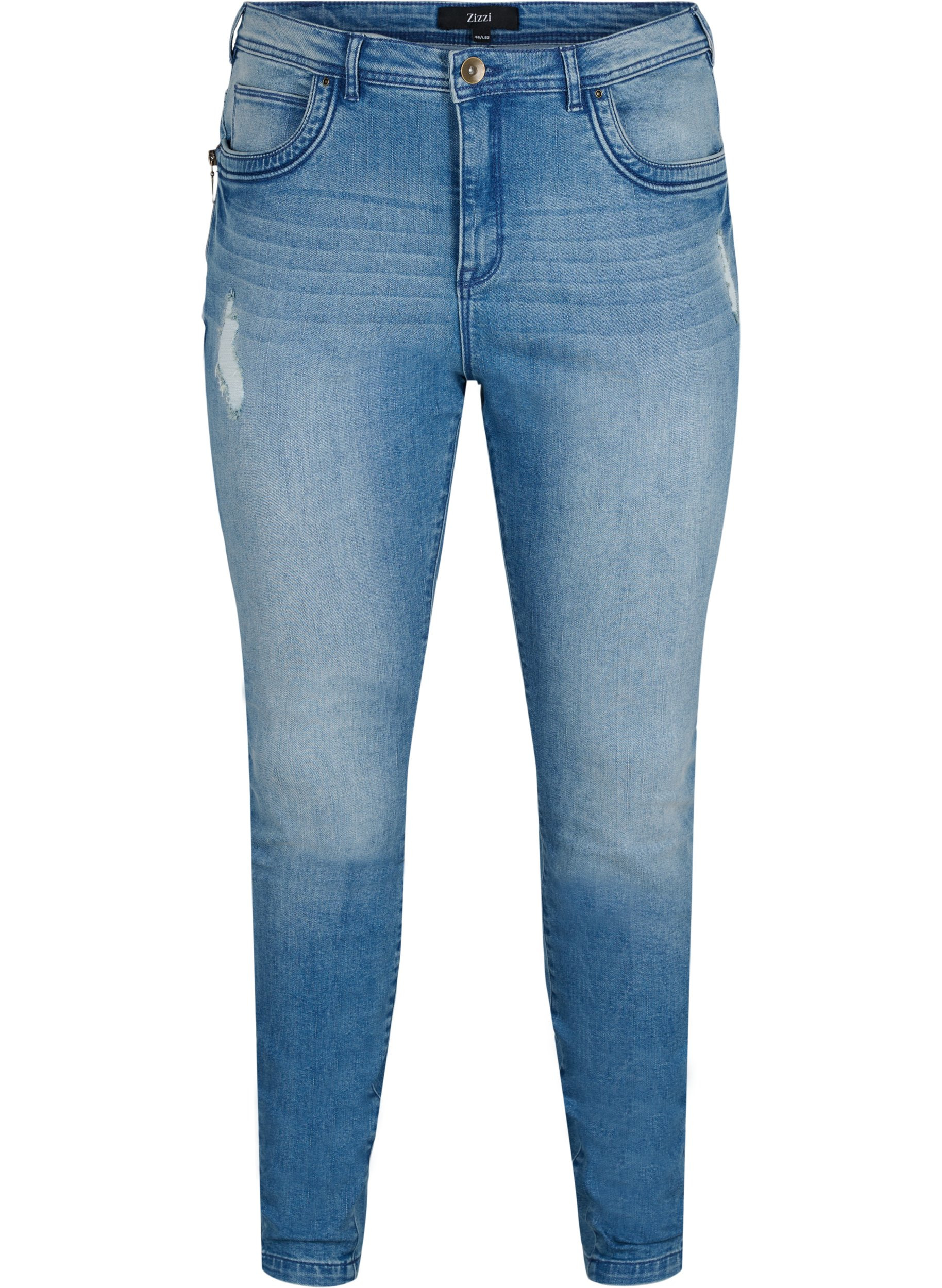 Amy jeans med super slim fit och slitna detaljer och knappar, Light blue, Packshot
