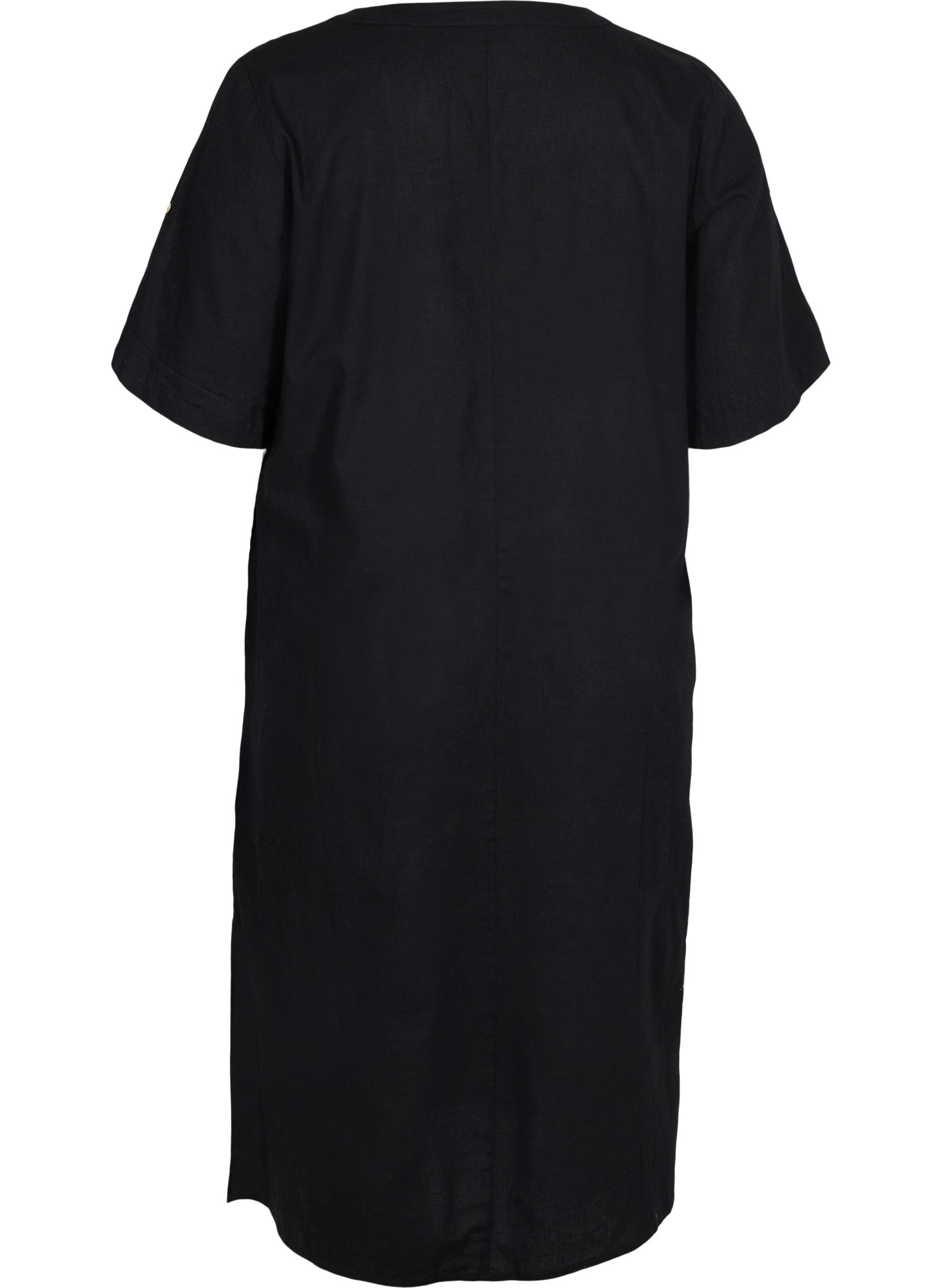 Lång skjortklänning med korta ärmar, Black, Packshot image number 1