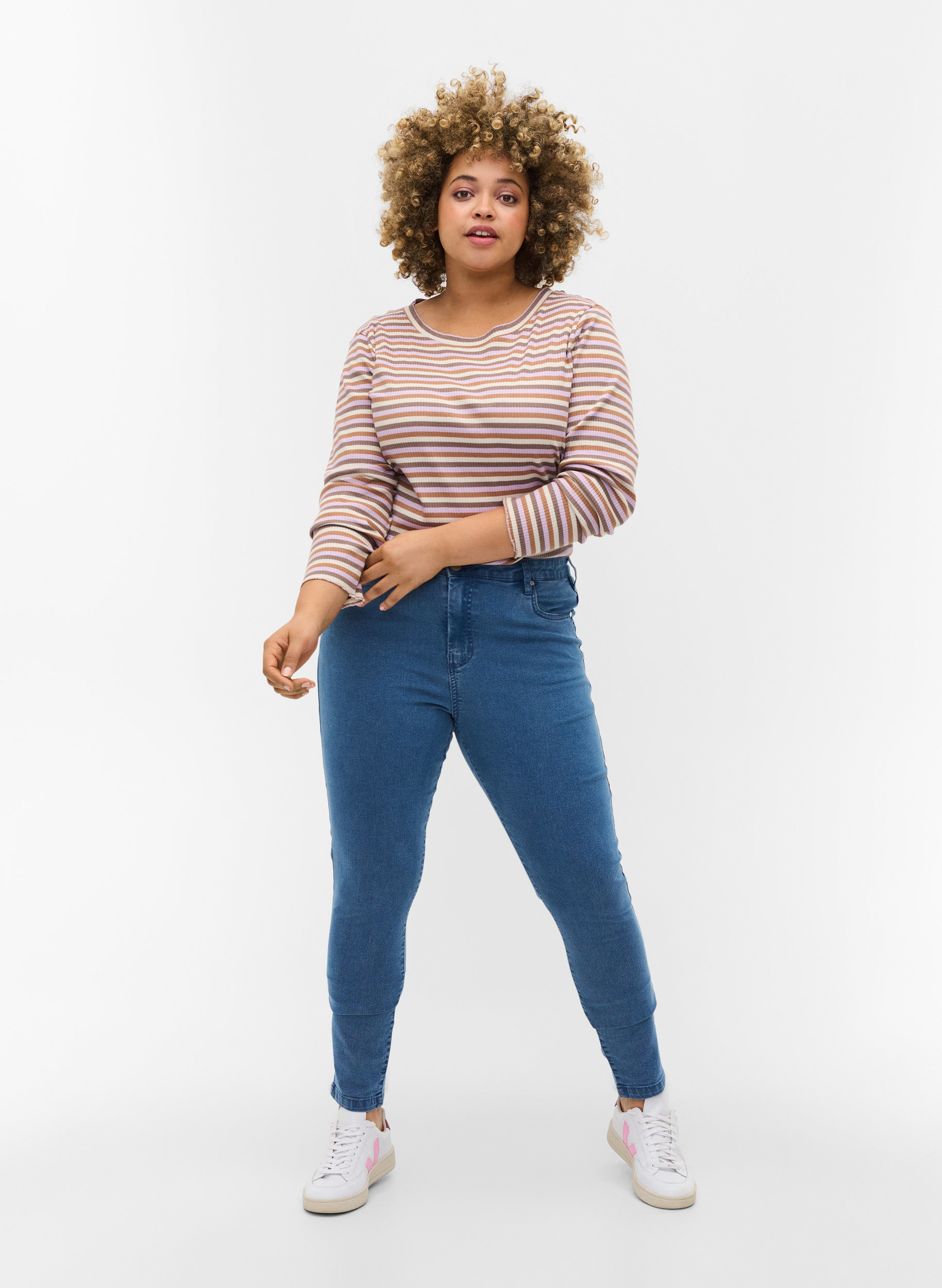 Super slim Amy jeans med hög midja, Light blue, Model image number 0