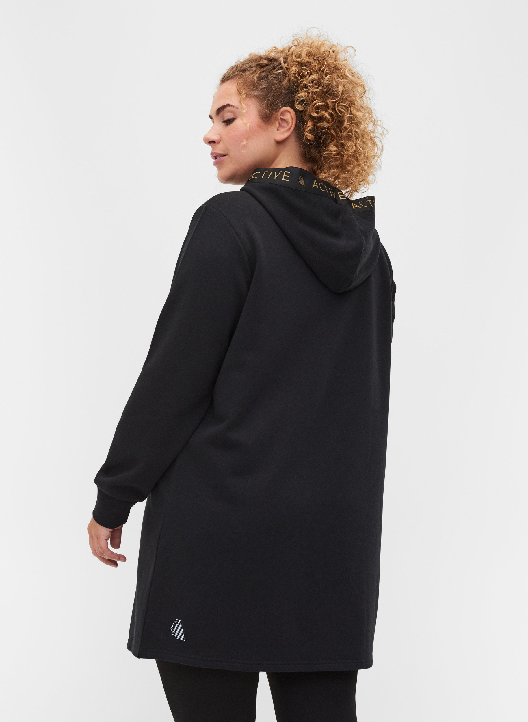 Lång sweatshirt med huva och sportiga detaljer, Black, Model image number 1