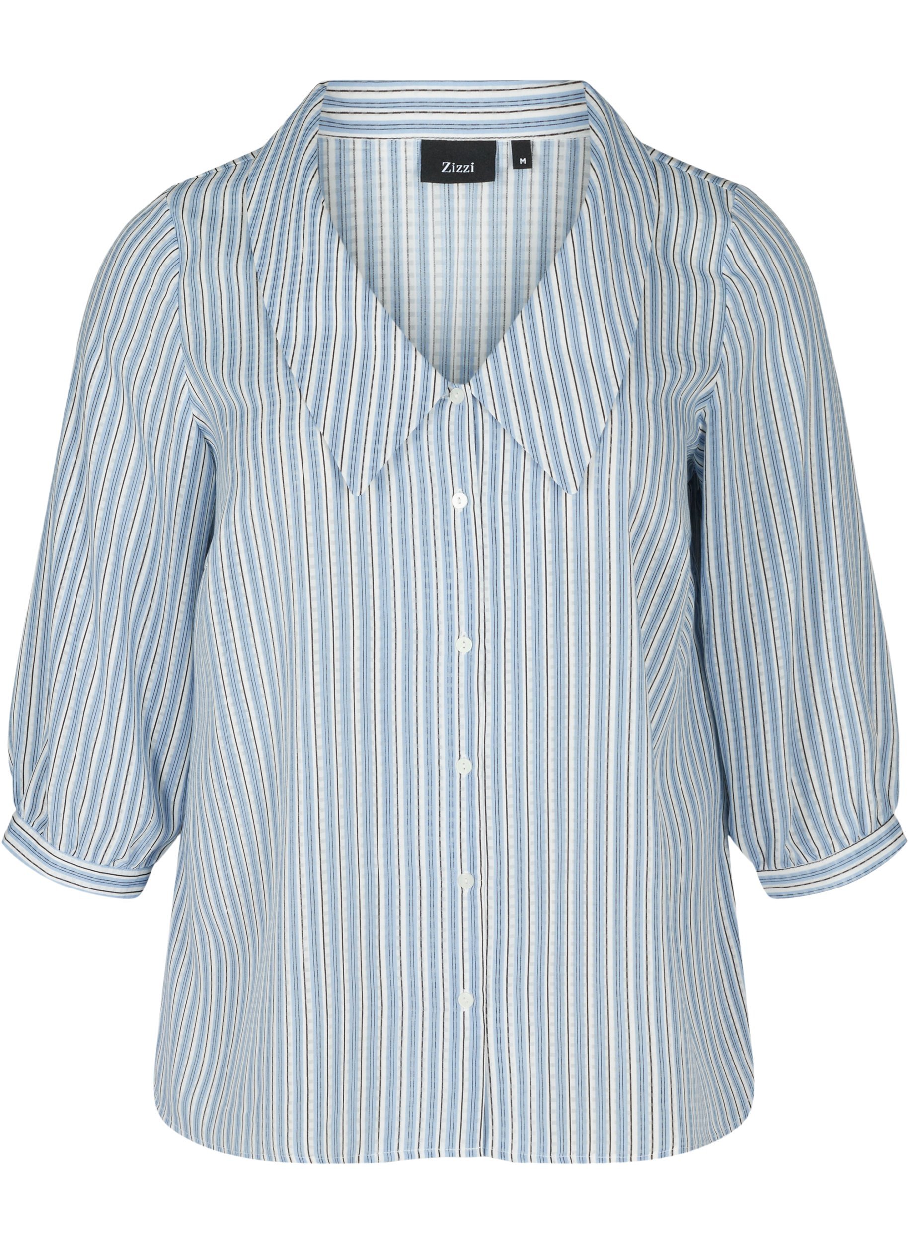 Randig skjortblus med stor krage, Light Blue Stripe