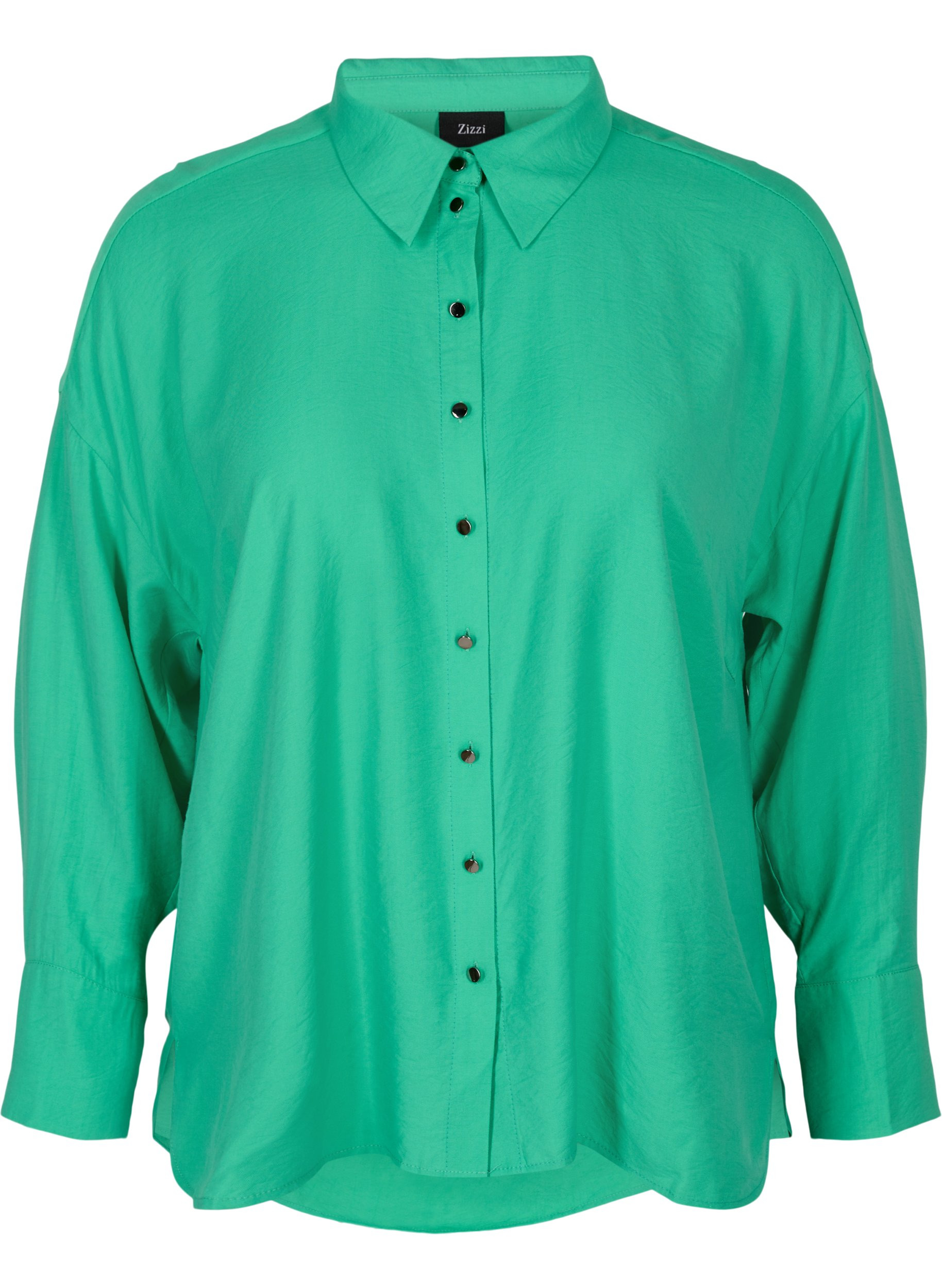 Enfärgad viskosskjorta med långa ärmar, Mint, Packshot