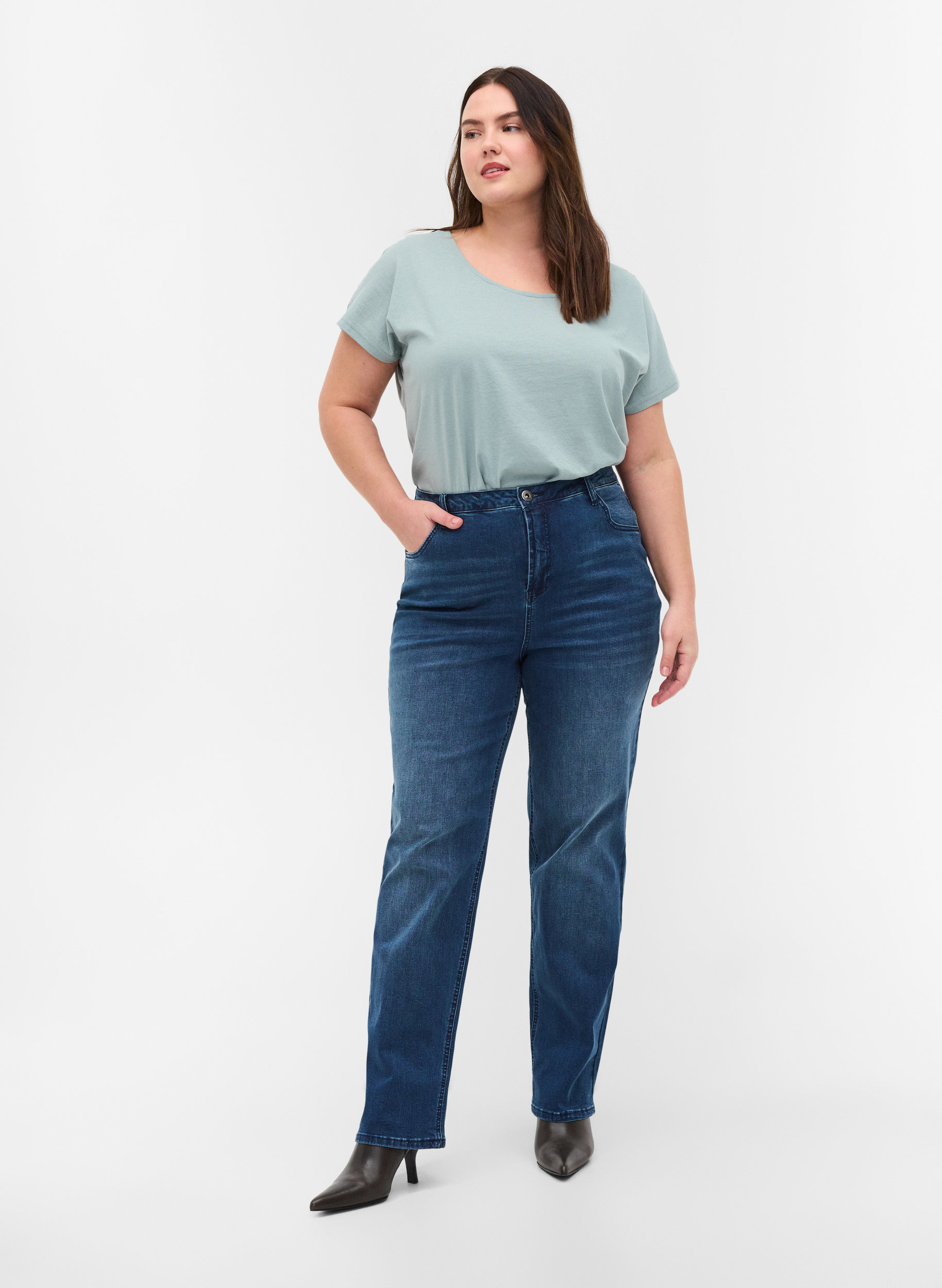 Jeans med extra hög midja, Blue denim, Model