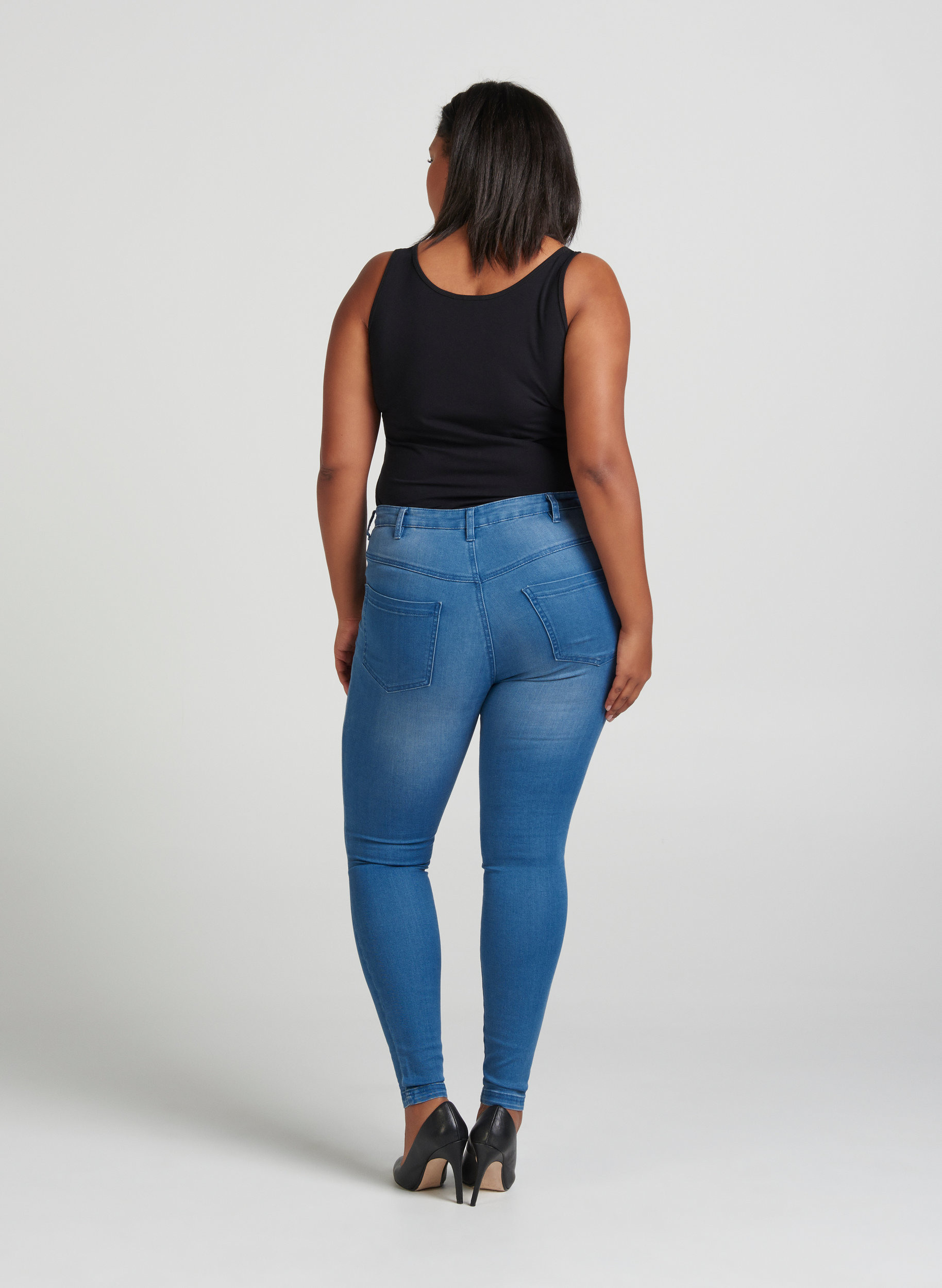 Super slim Amy jeans med hög midja, Lt blue Denim, Model image number 1