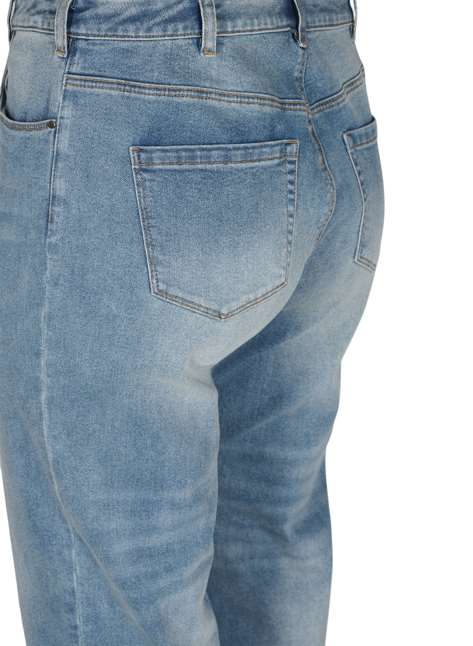 Croppade jeans med råa kanter och hög midja, Light blue denim, Packshot image number 3