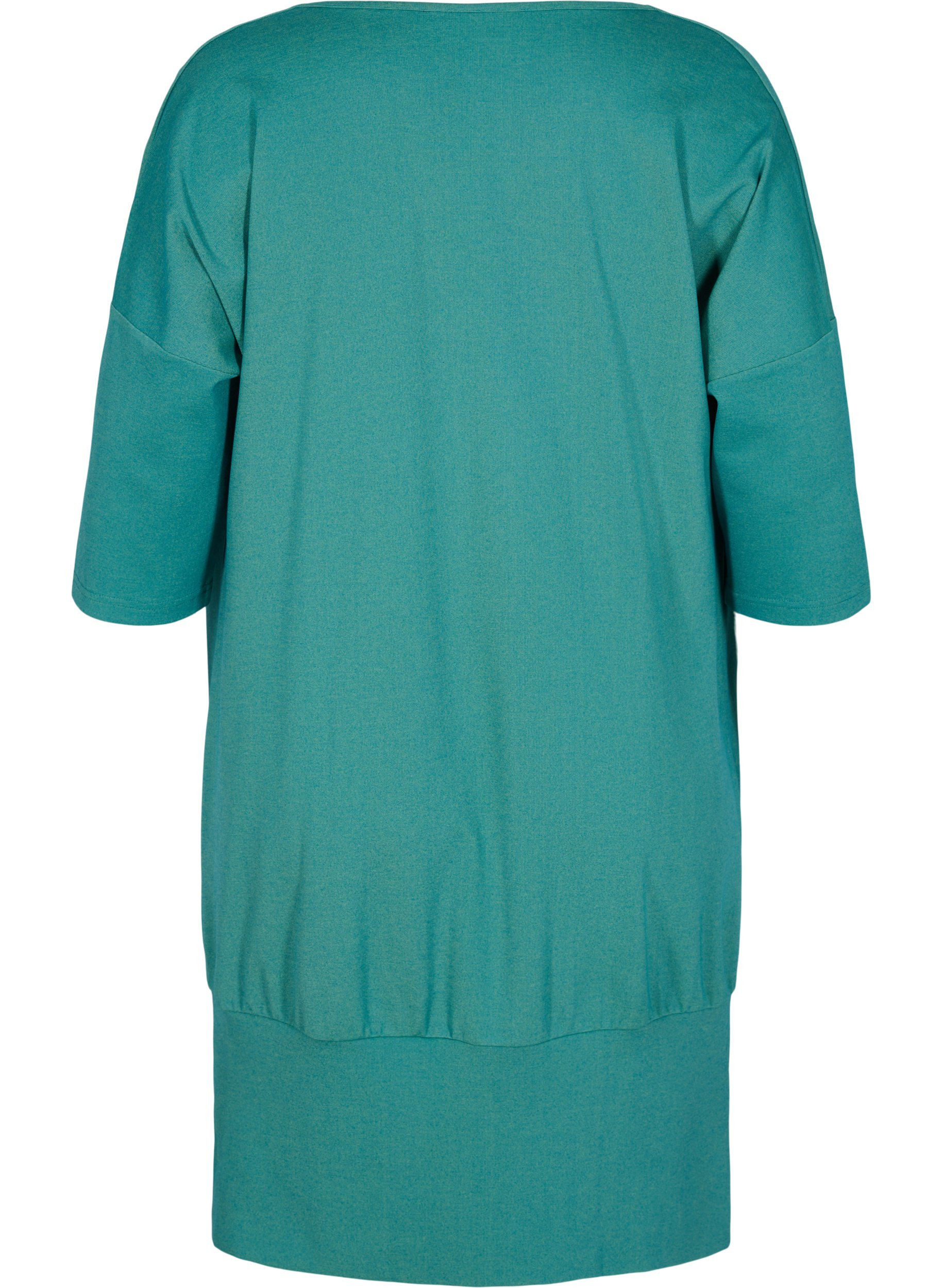 Enfärgad tunika med 3/4 ärmar, Teal Green Melange, Packshot image number 1