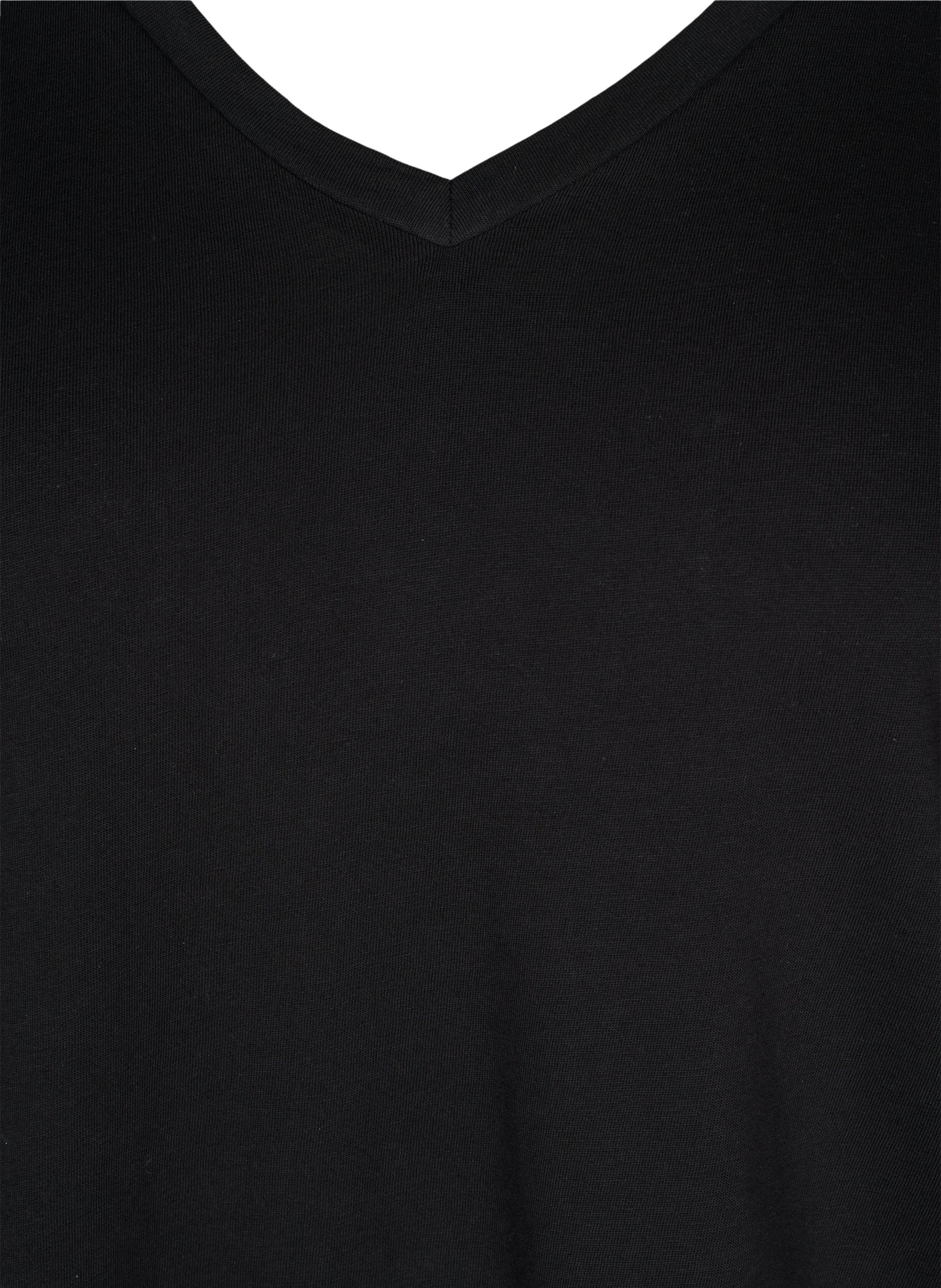 T-shirt i ekologisk bomull med v-ringning, Black, Packshot image number 2