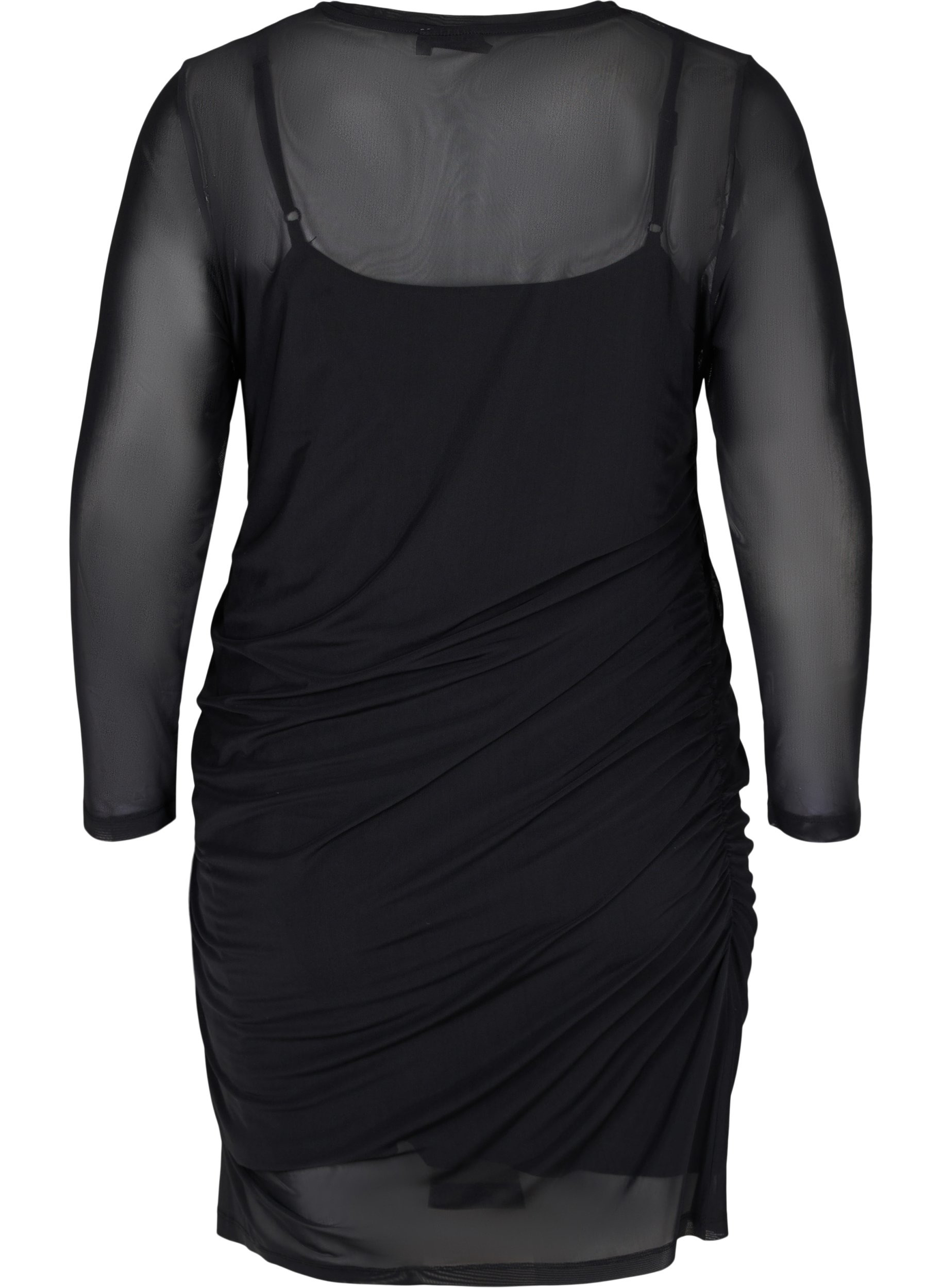 Åtsittande mesh-klänning med 3/4 ärmar, Black, Packshot image number 1