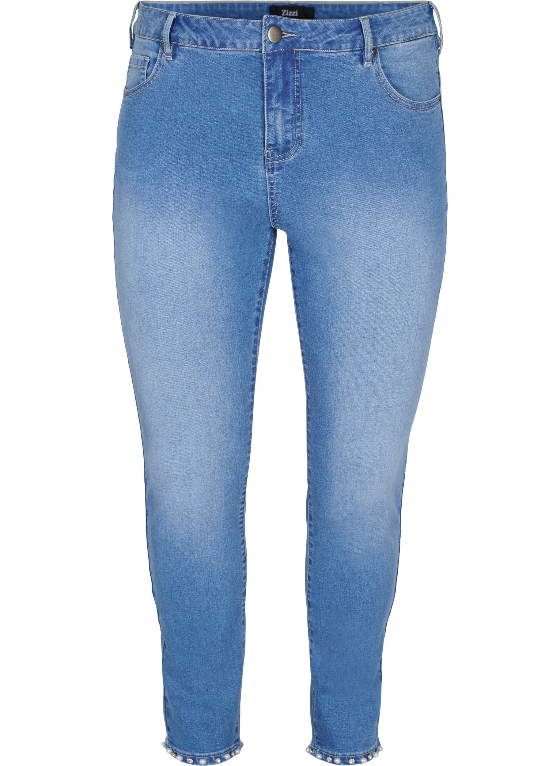 Croppade Amy jeans med pärlor, Light blue denim, Packshot image number 0