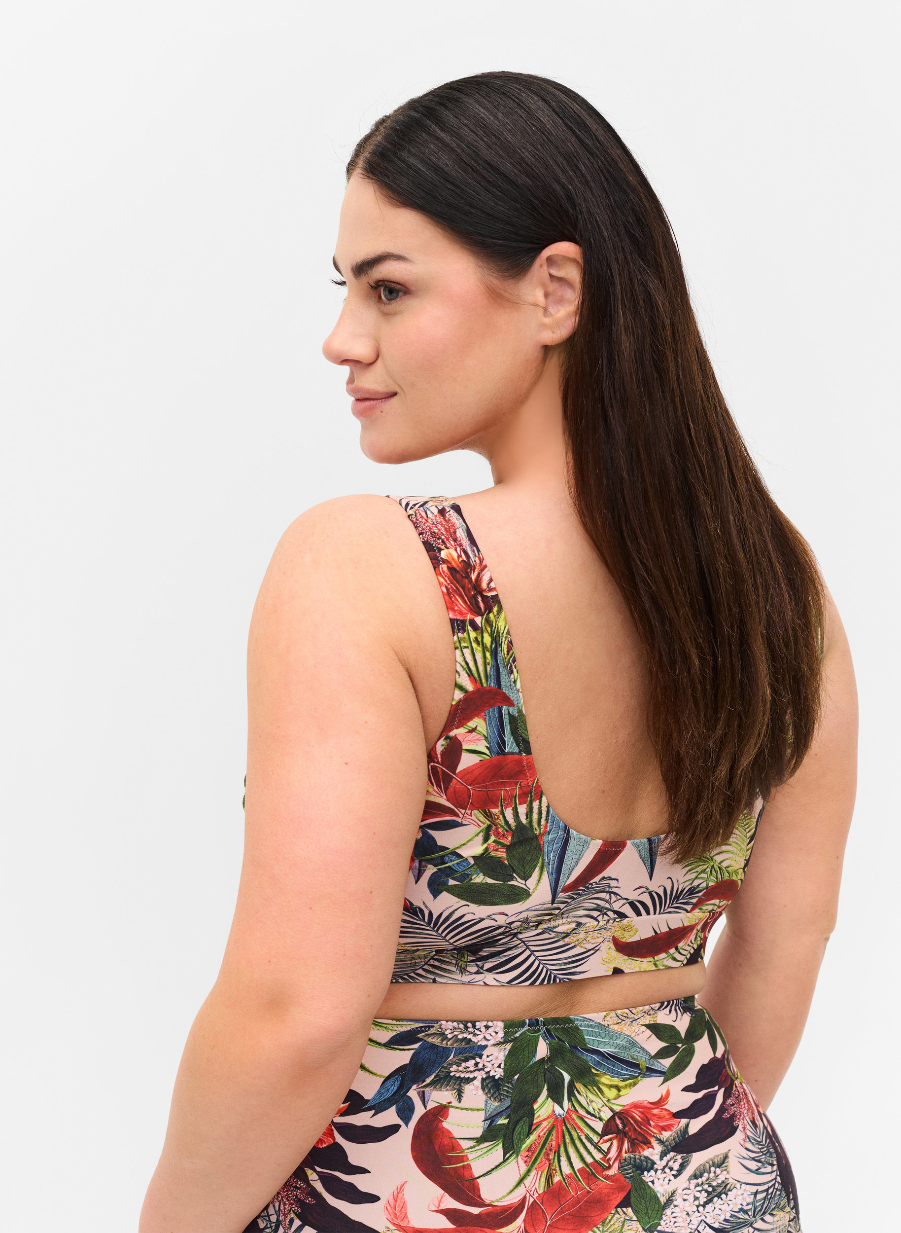 Mönstrad bikinitop med rund halsringning, Palm Print, Model