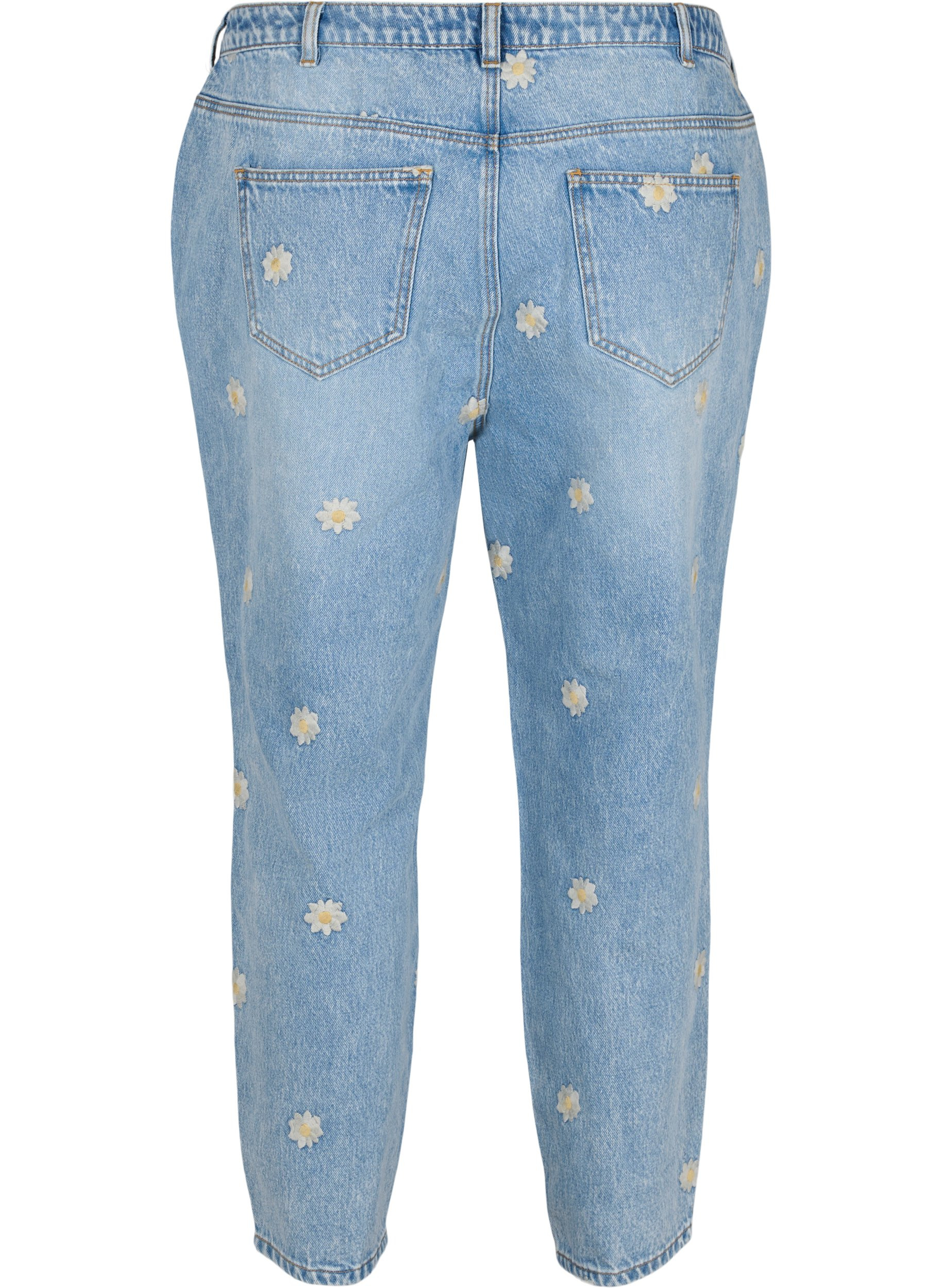 Mille mom fit jeans med broderade blommor, Light Blue w. Flower, Packshot image number 1