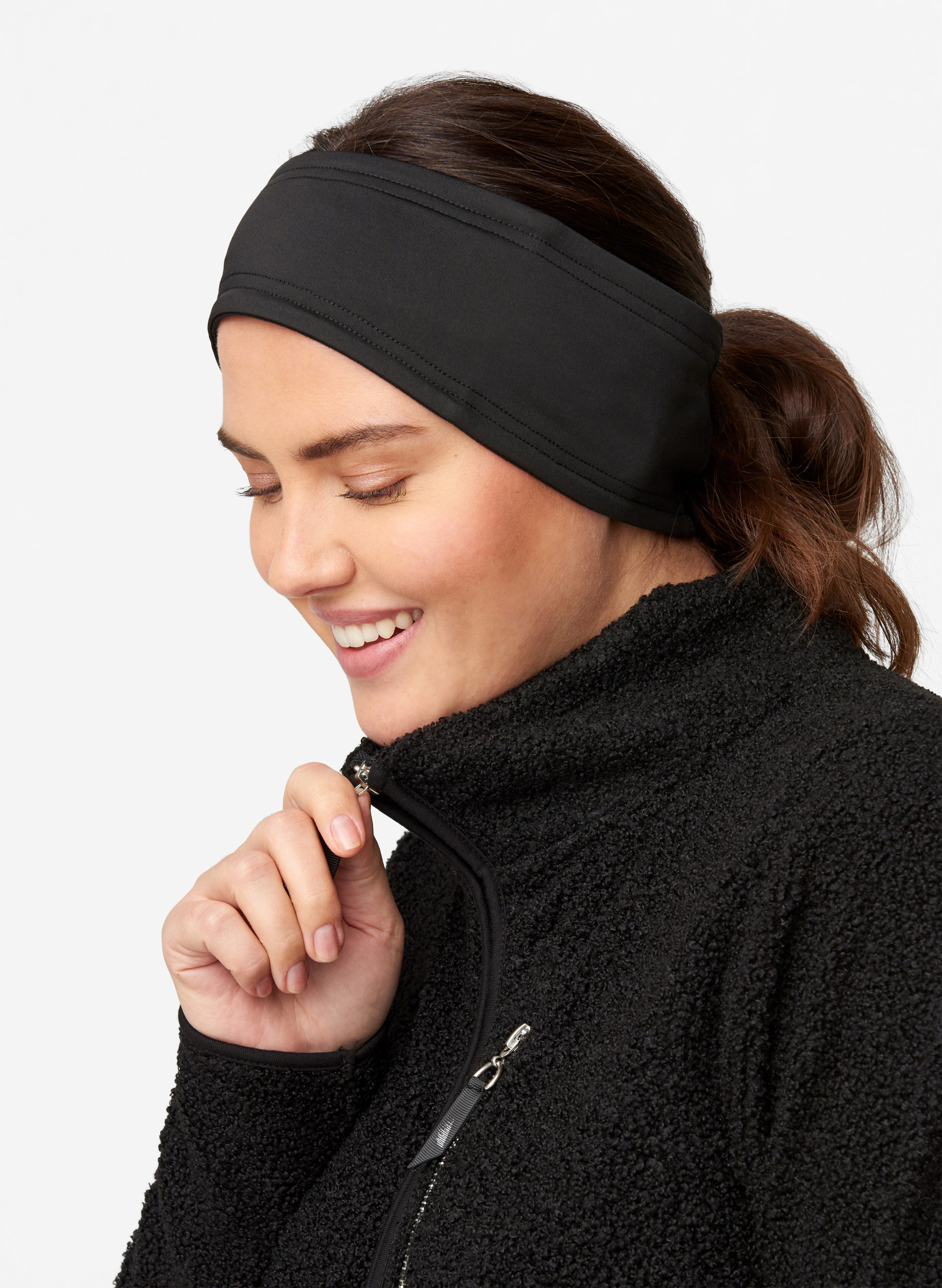 Sportigt pannband med fleece, Black, Model