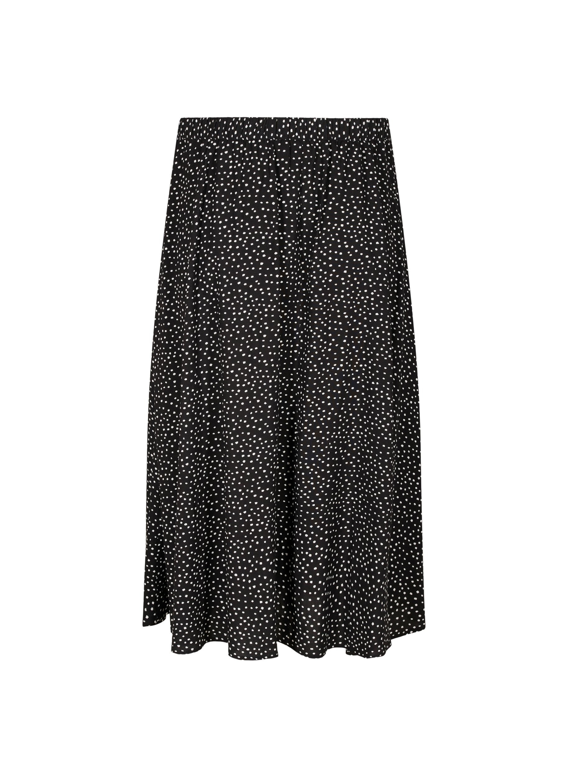 Prickig kjol i viskos med knappar, Black w. Dot, Packshot image number 1
