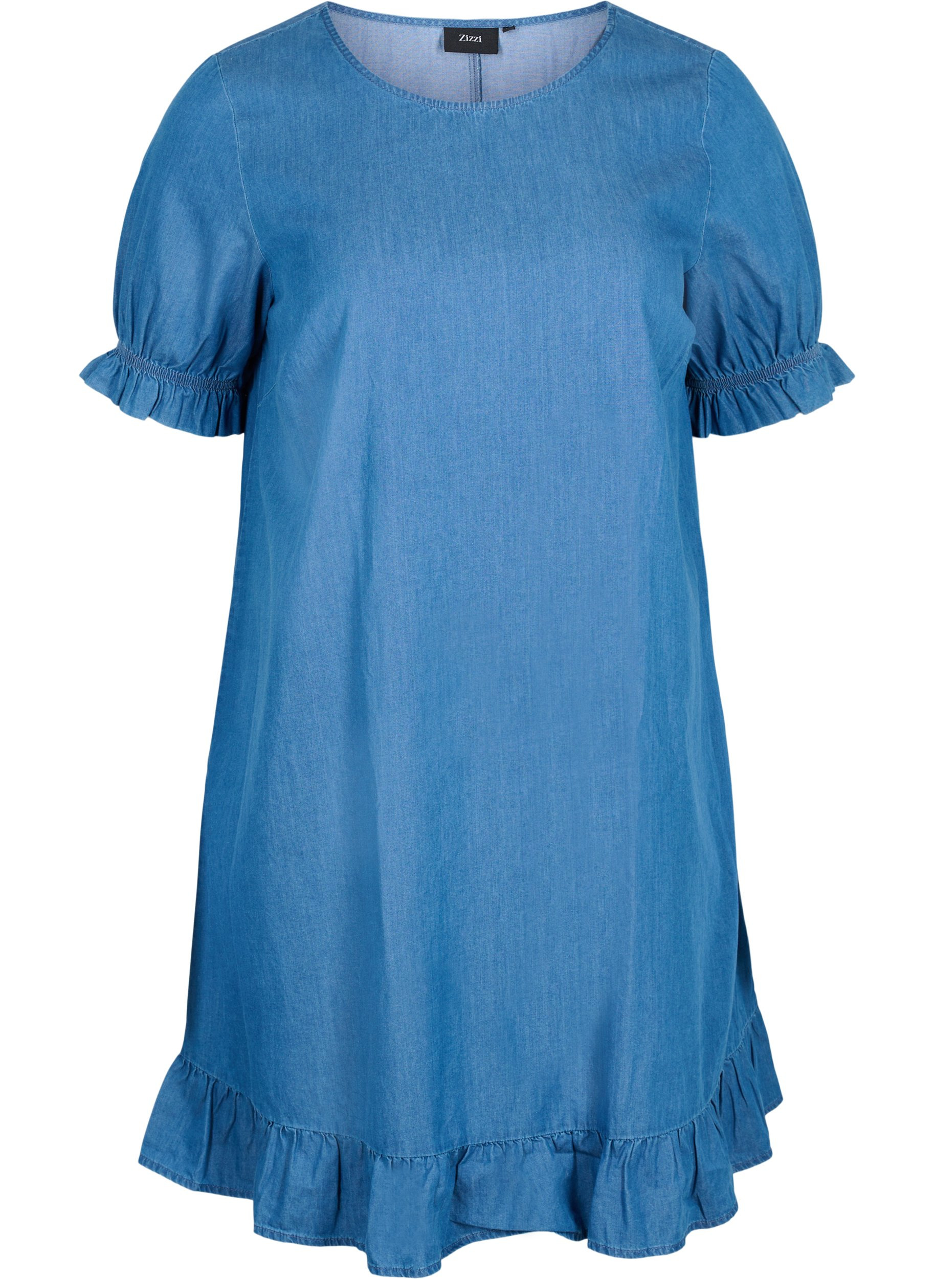 Kortärmad jeansklänning i bomull, Blue denim, Packshot image number 0