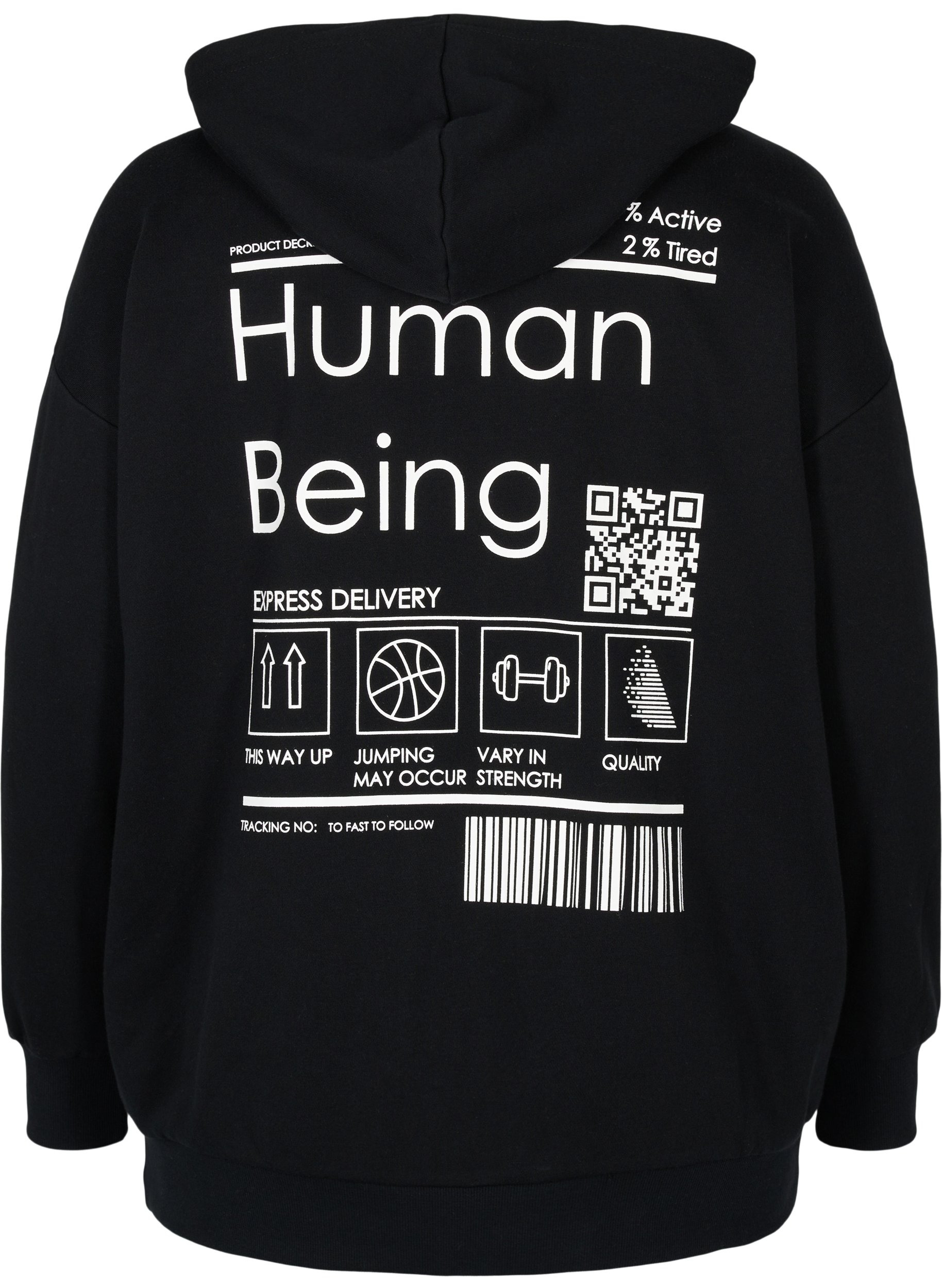Långärmad tröja med huva och mönster, Black Human, Packshot image number 1