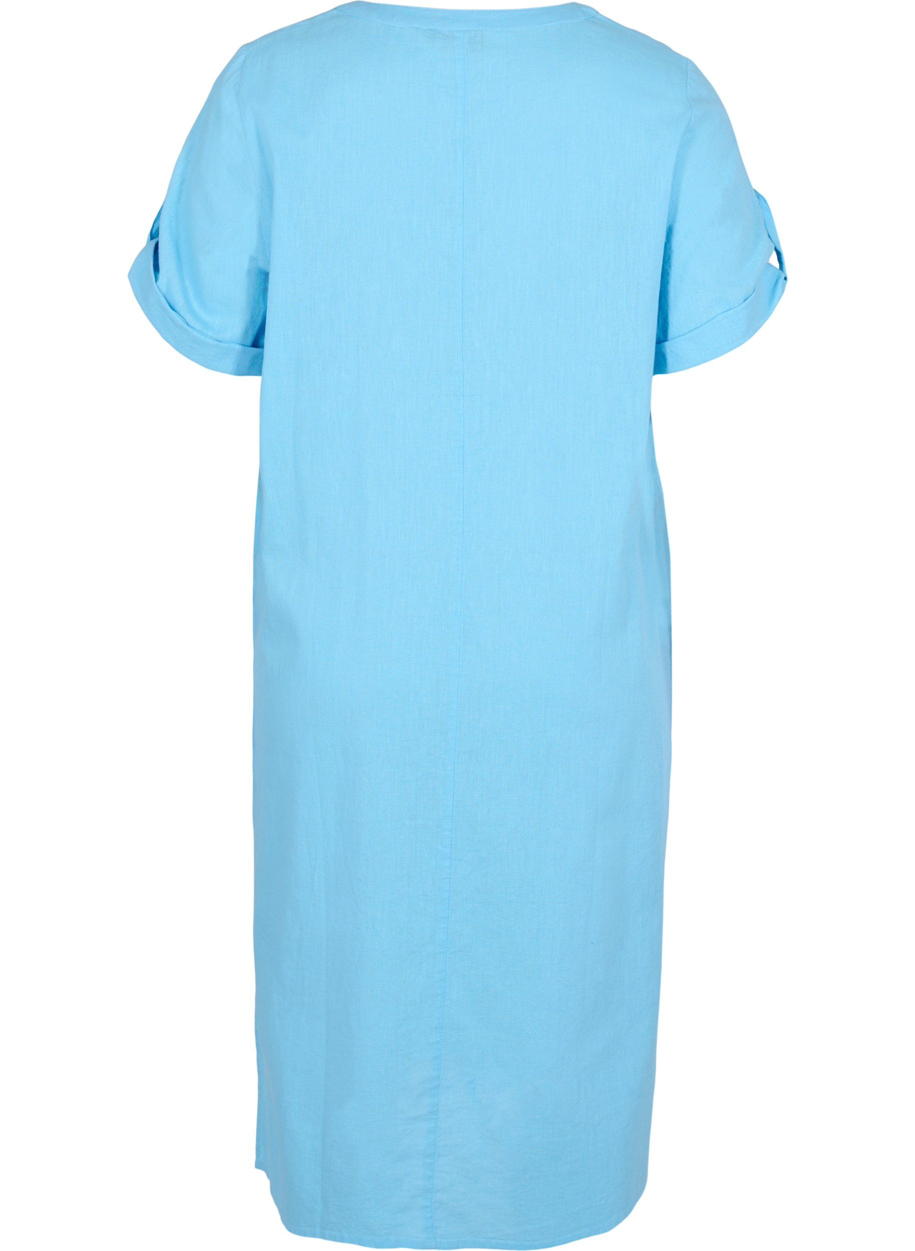 Lång skjortklänning med korta ärmar, Alaskan Blue, Packshot image number 1