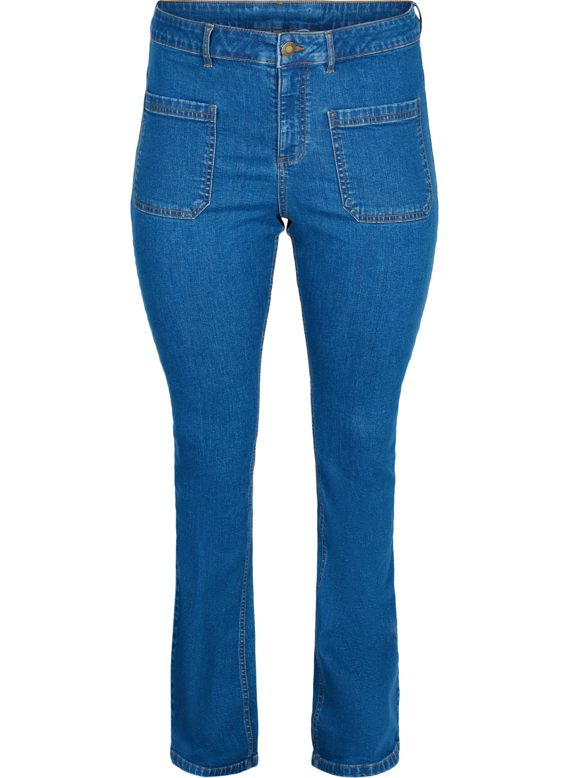 Ellen jeans med bootcut och stora fickor, Blue denim