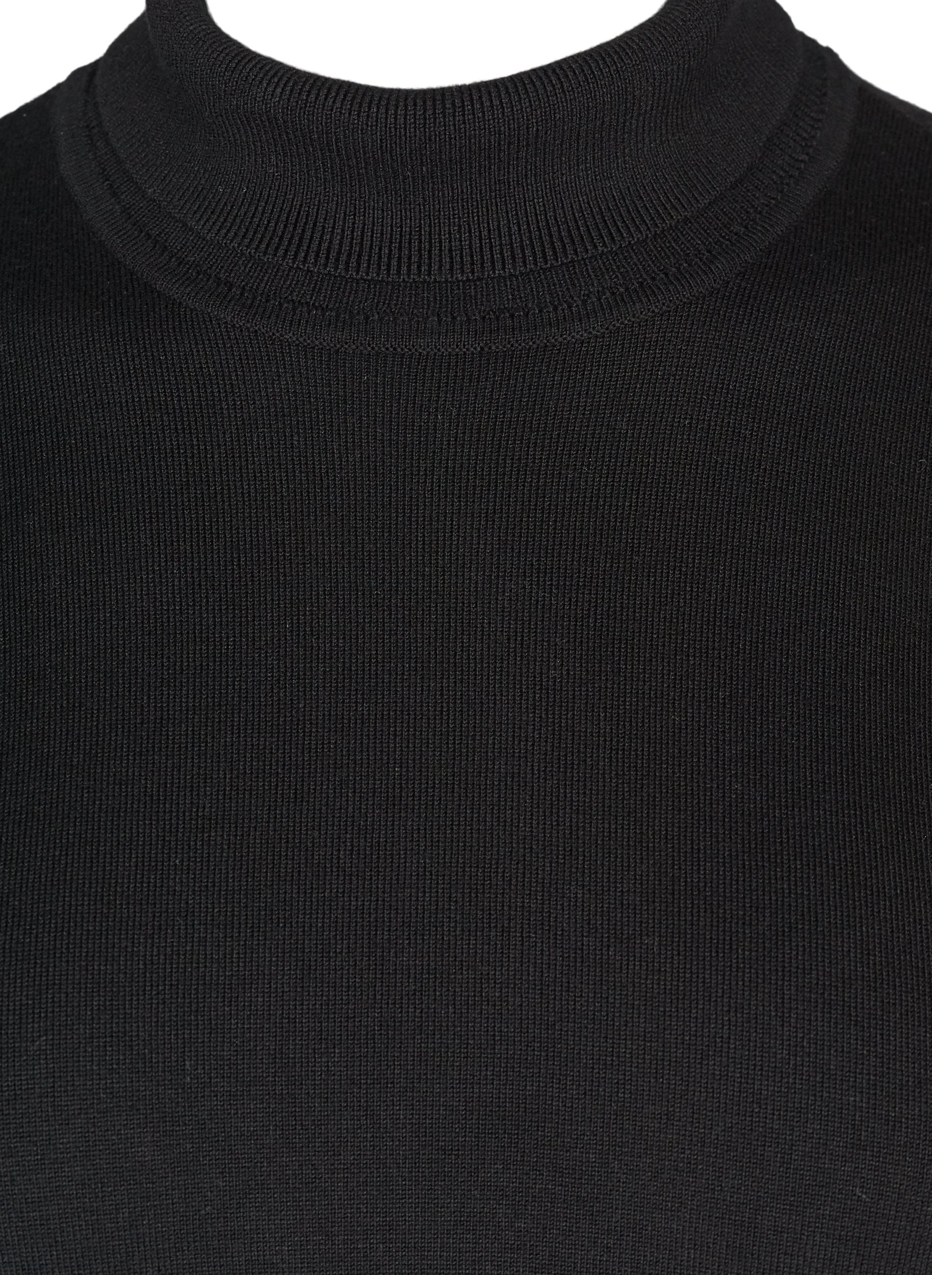 Stickad blus av viskosmix med hög hals, Black, Packshot image number 2