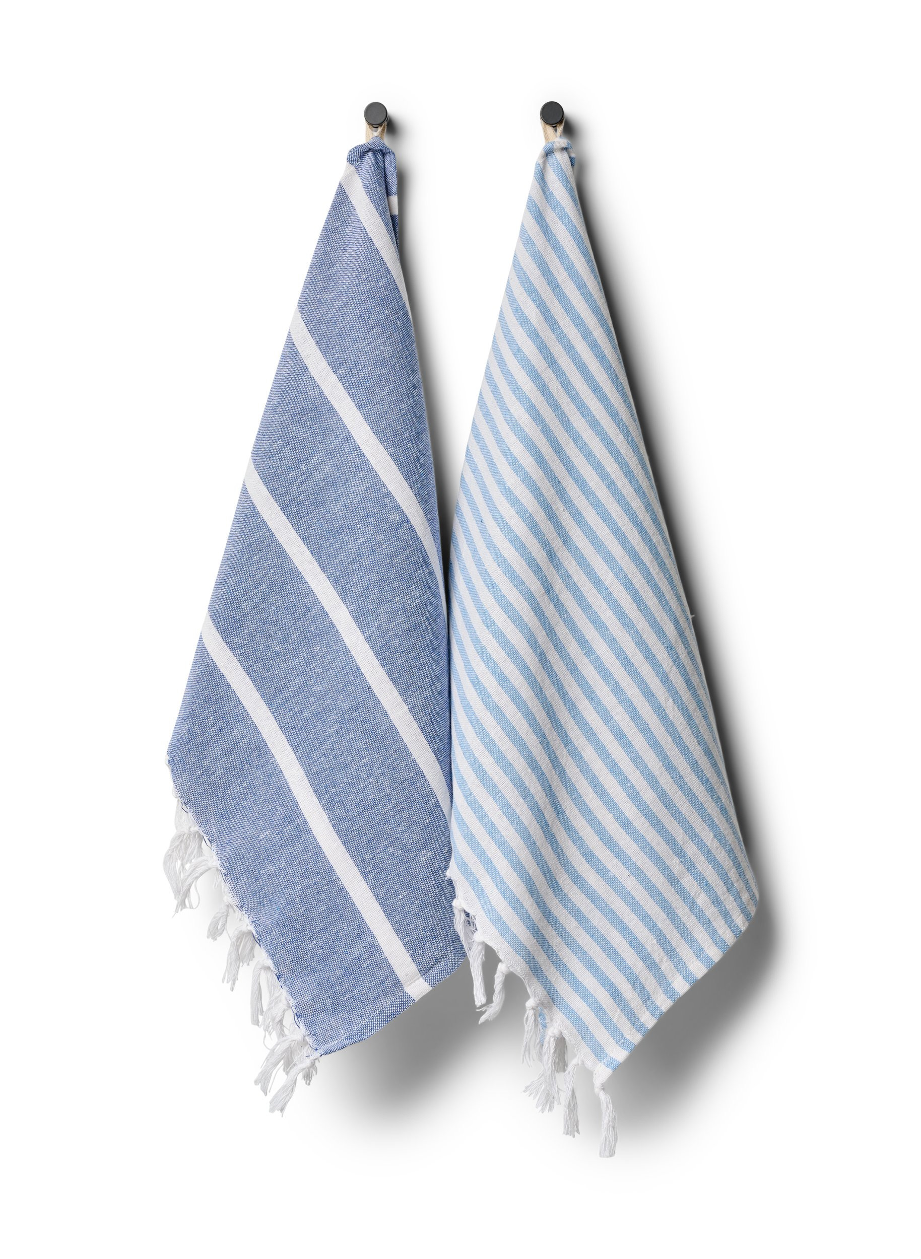 2-pack randiga handdukar med fransar, 2-Pack Blue, Packshot image number 0