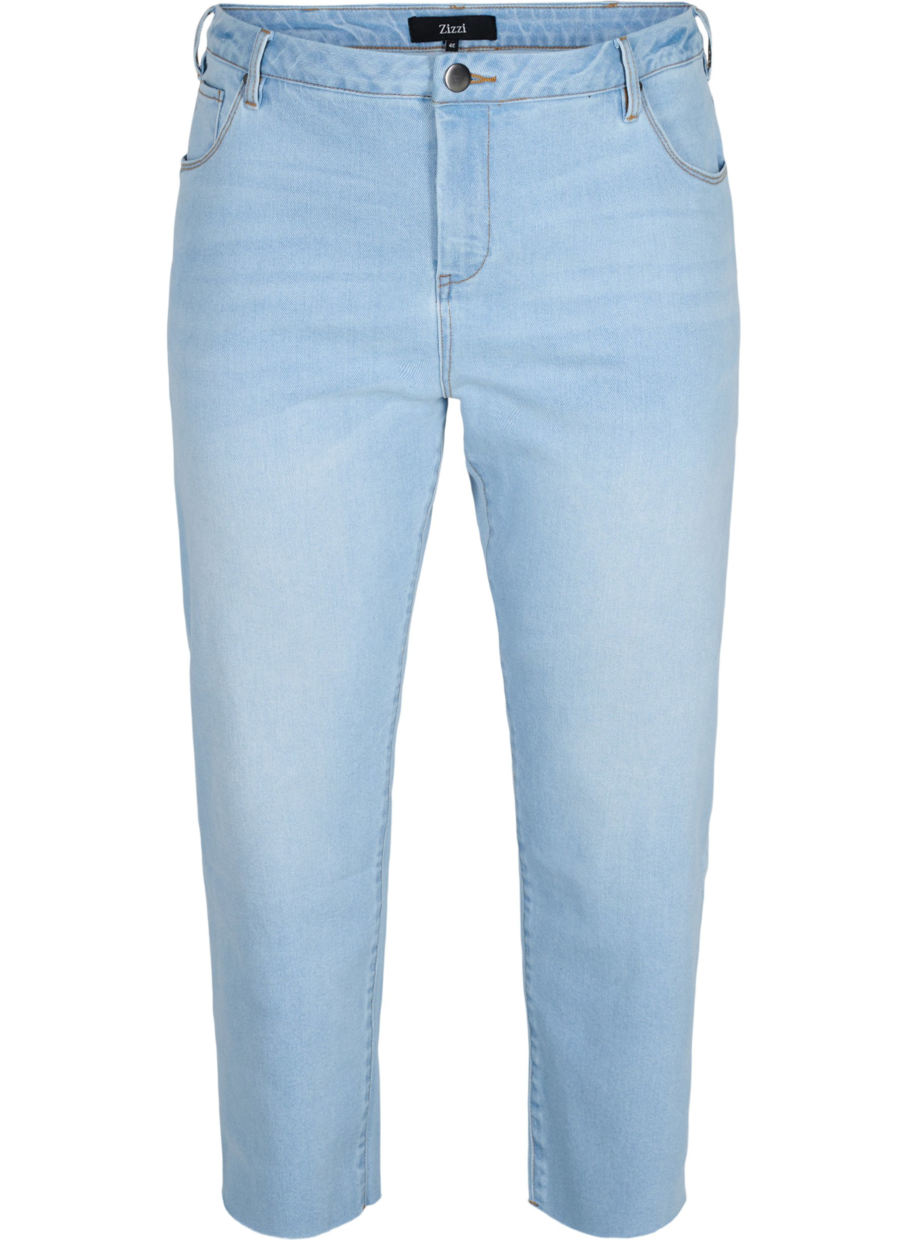 Croppade jeans med råa kanter och hög midja, Super L.Blue Denim, Packshot image number 0
